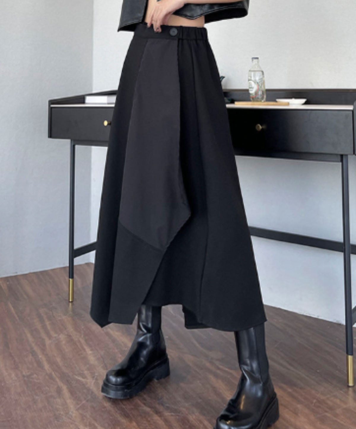 dark asymmetrical layered-look zip-line skirt EN3169