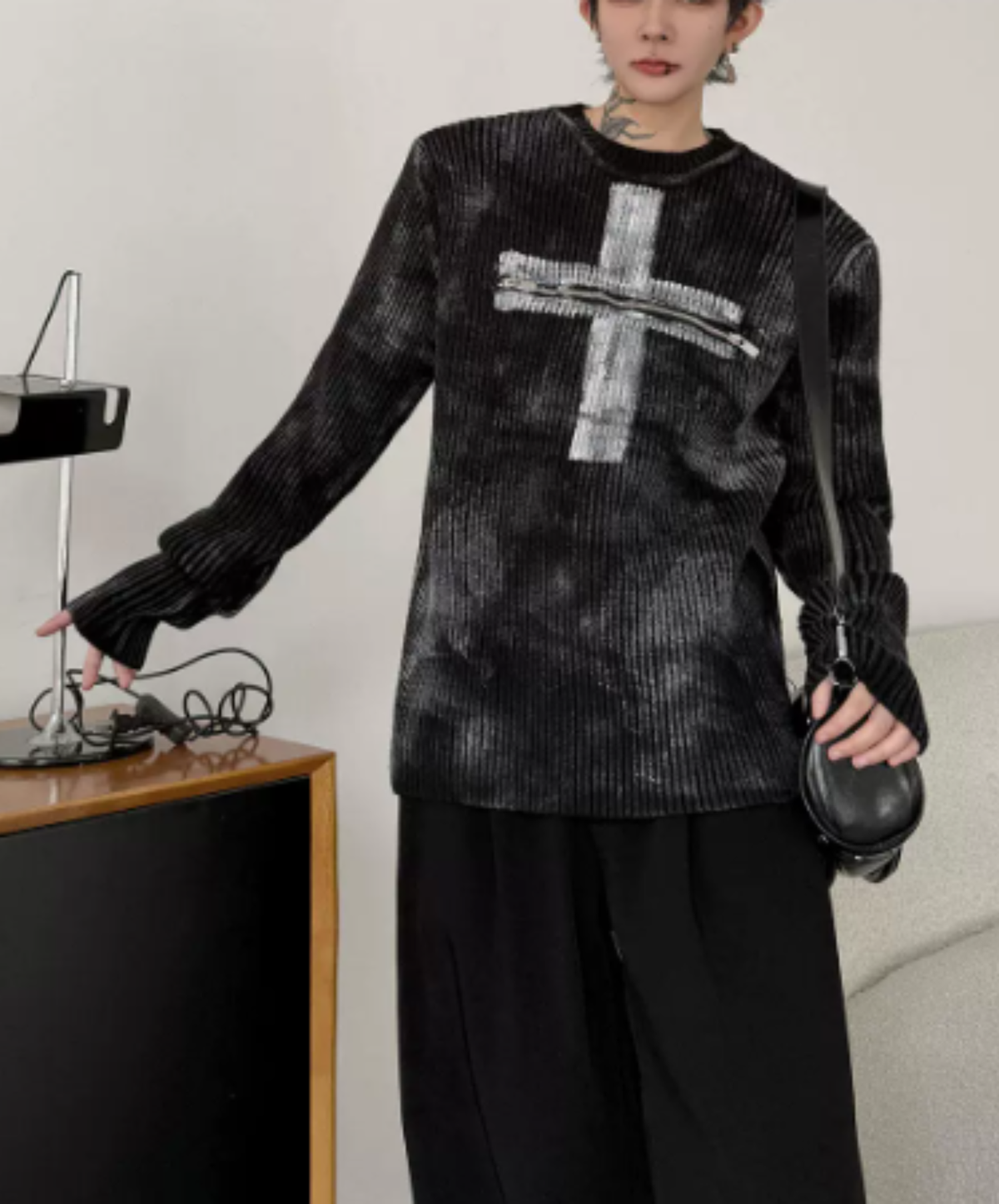 front-motif zip design sweater EN3242