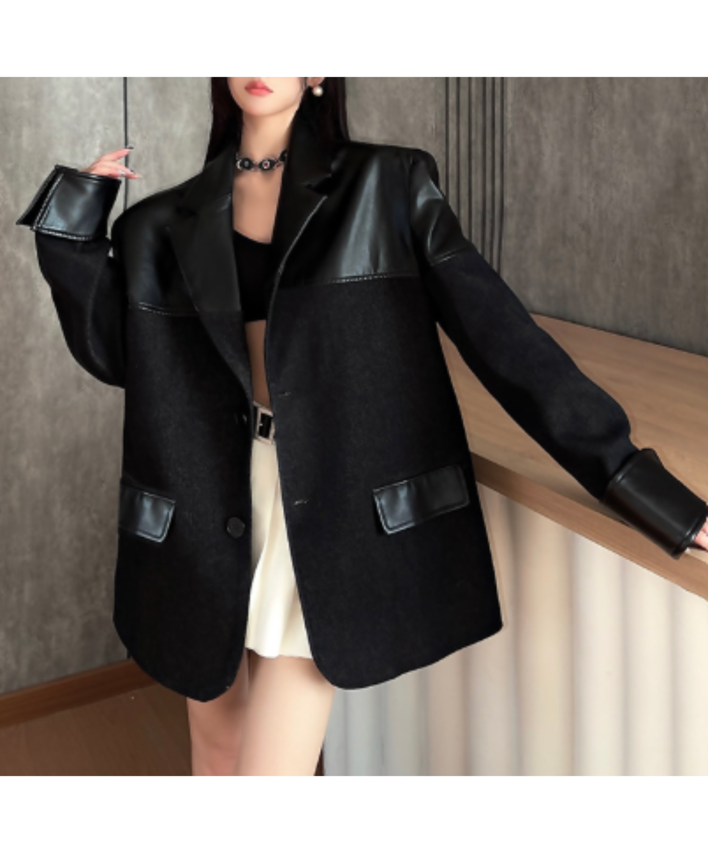 oversized fit with mixed-material paneling jacket EN3163