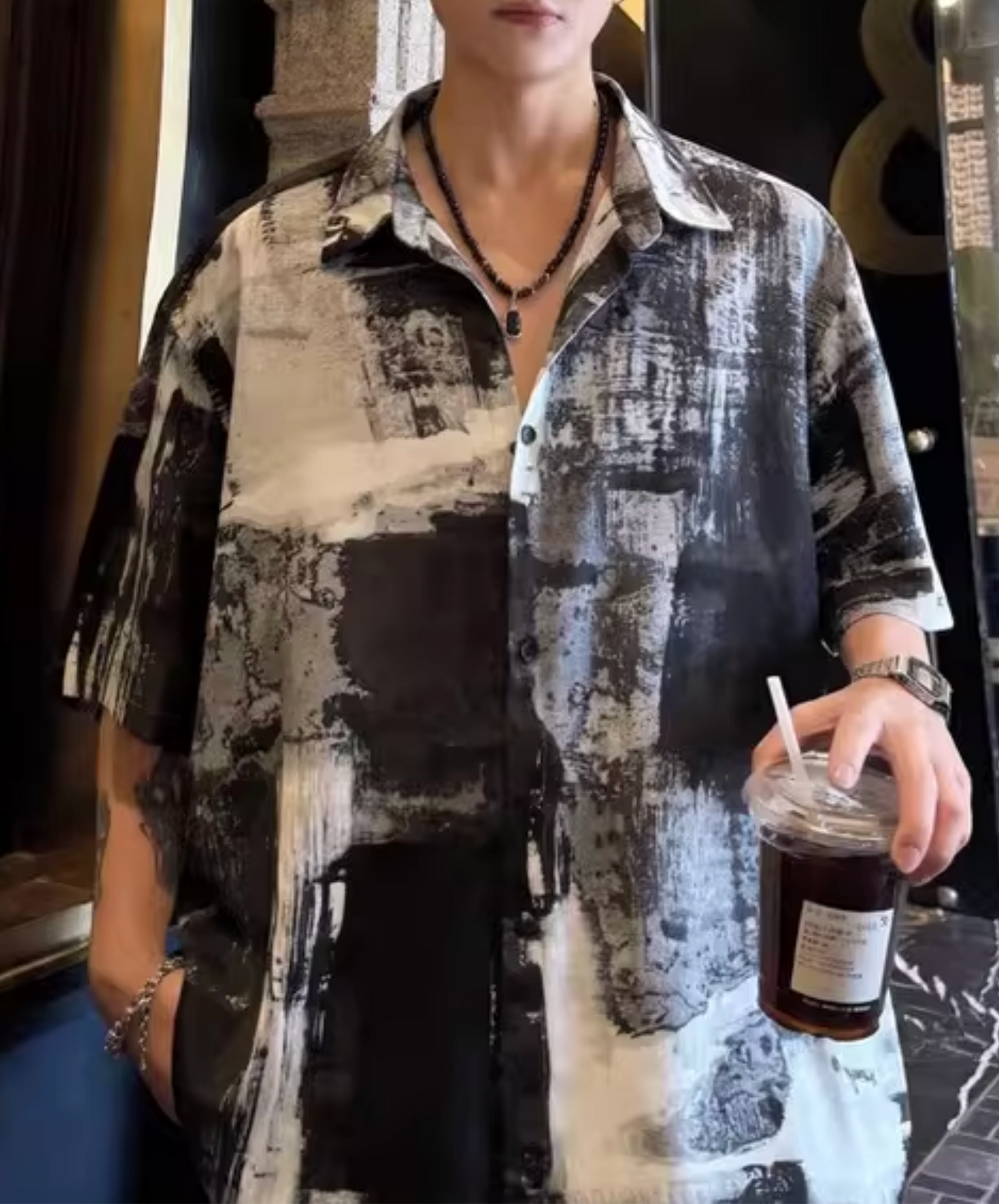 dark splicing print shirt EN2793