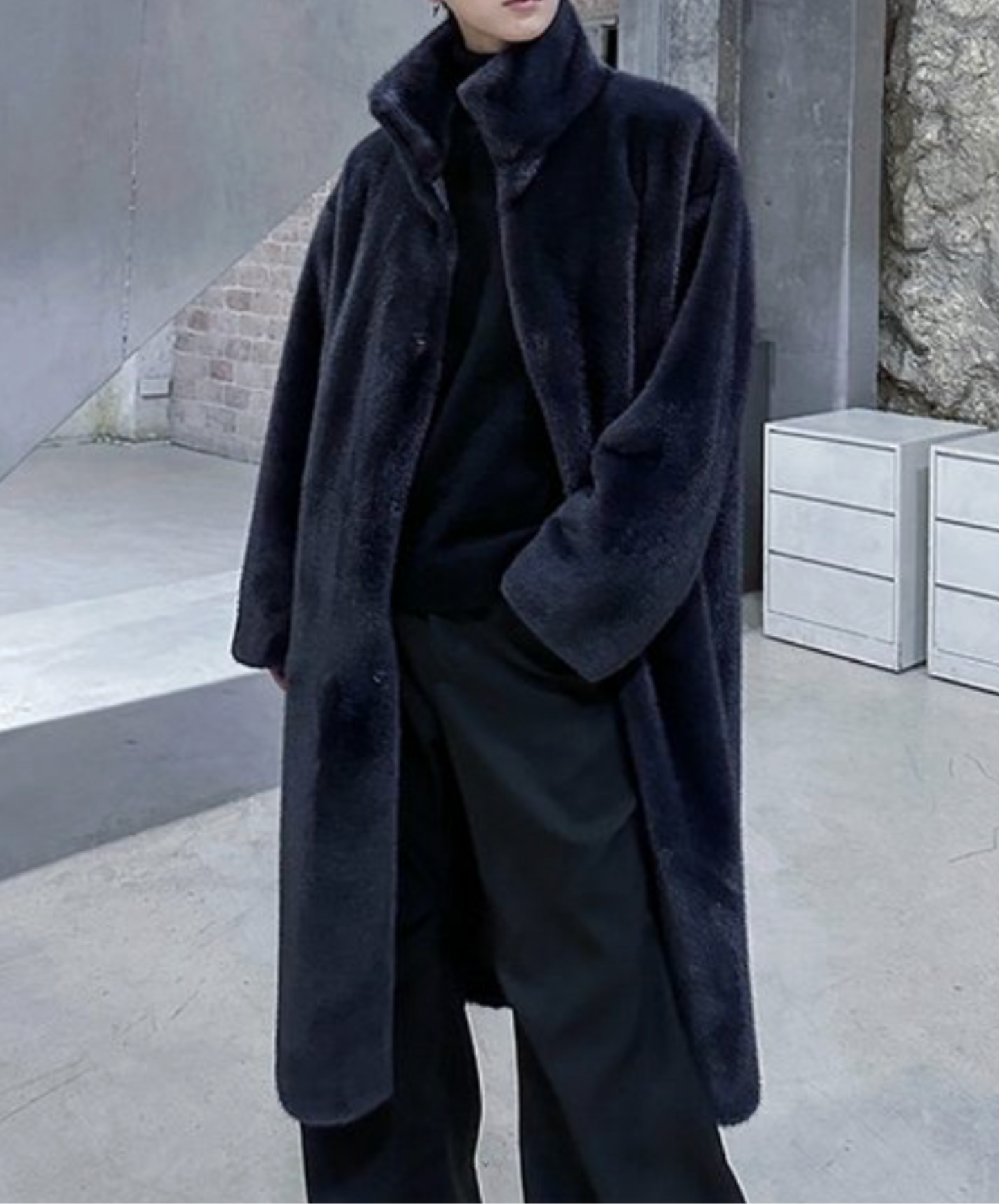 stand collar faux mink fur coat EN2573