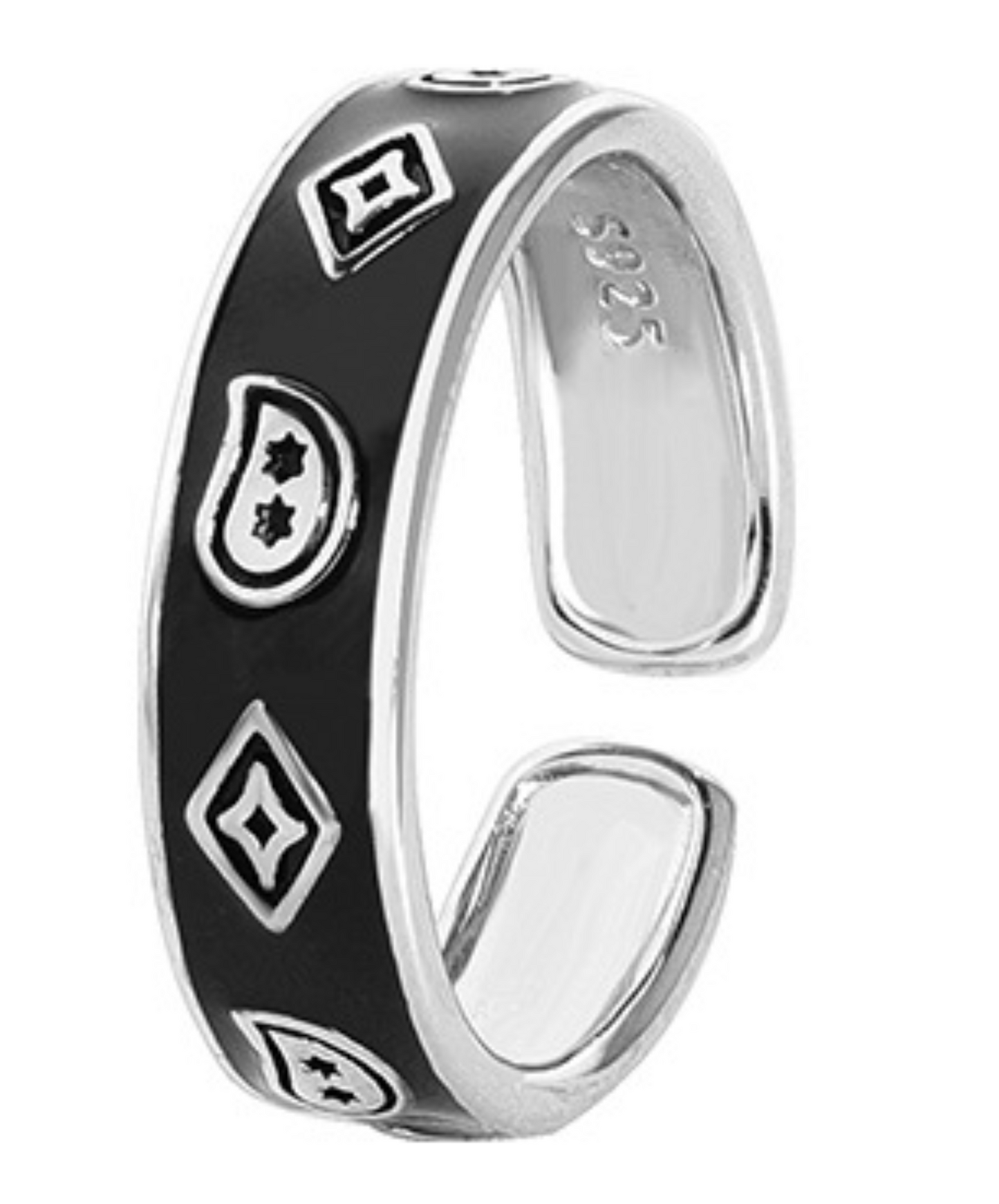 black & silver free size ring EN2465