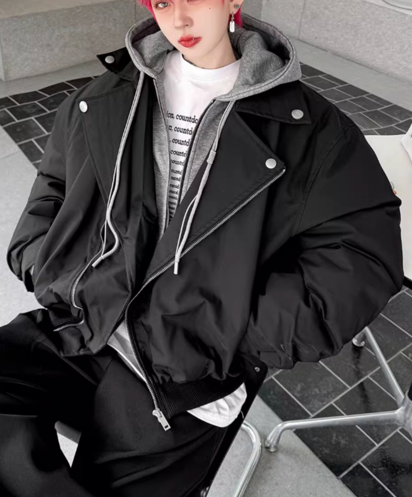 faux two-piece hoodie jacket EN2607