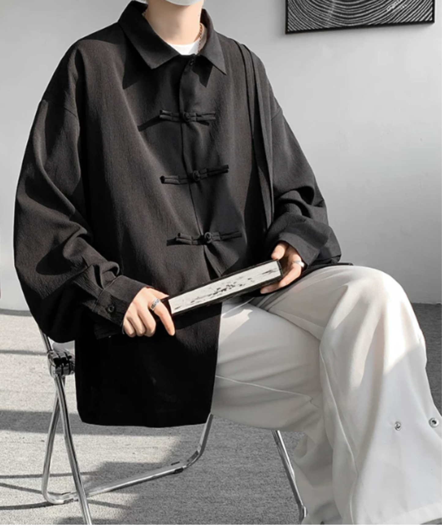 chinese-style button wrinkle processing shirt EN2871
