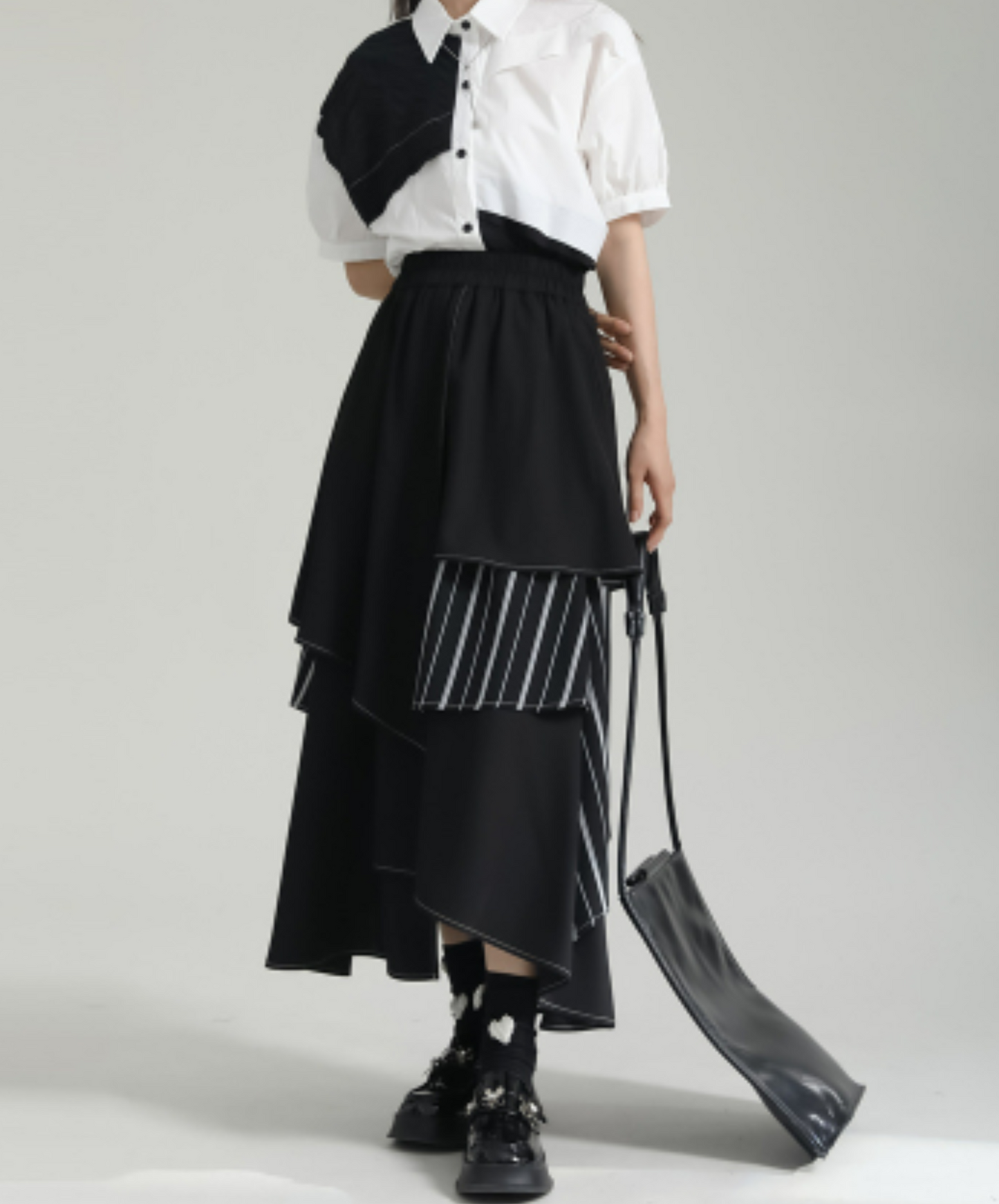 dark stripe irregular layered skirt EN961