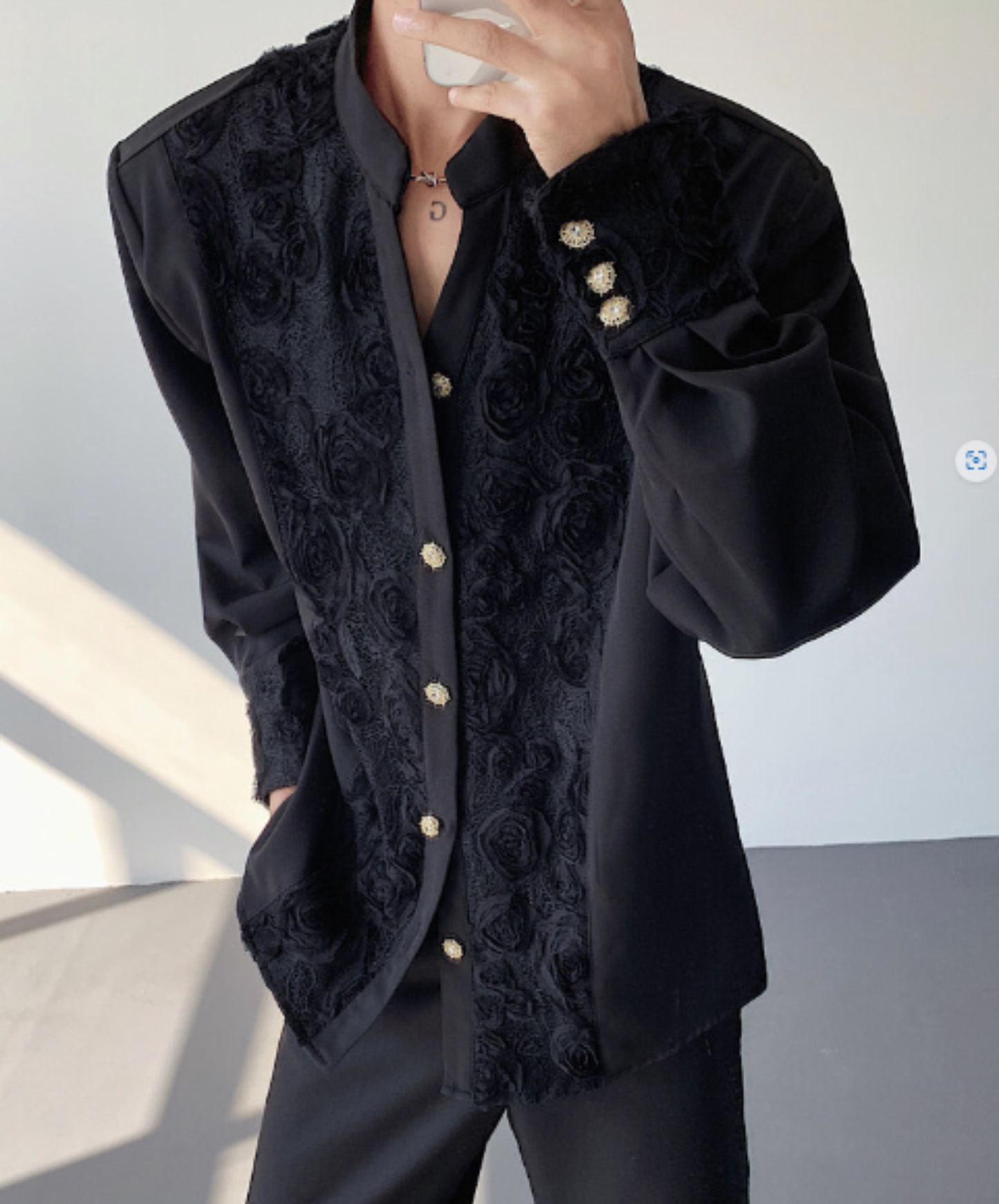v-neck with 3d rose embroidery shirt EN3022