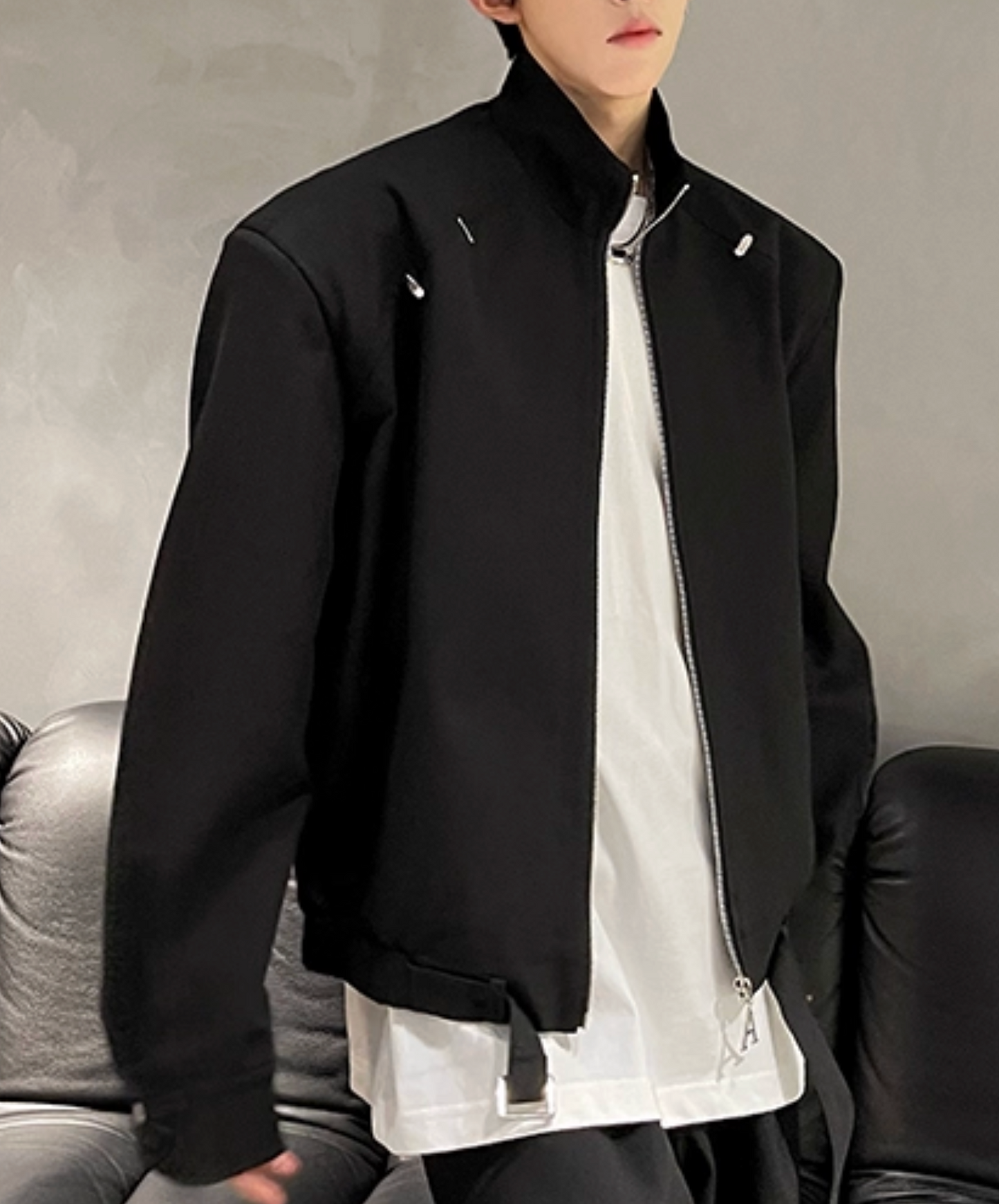 stand collar with metal decoration jacket EN2437
