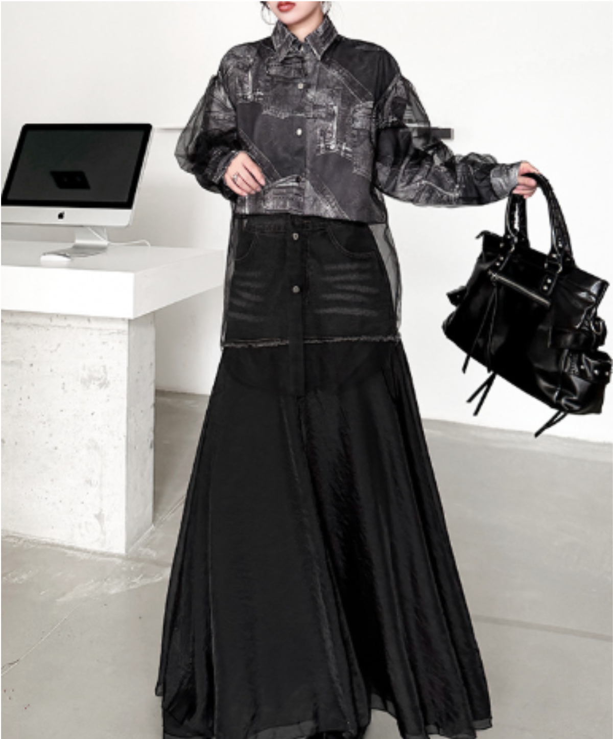 long-hem sheer panel shirt EN3222