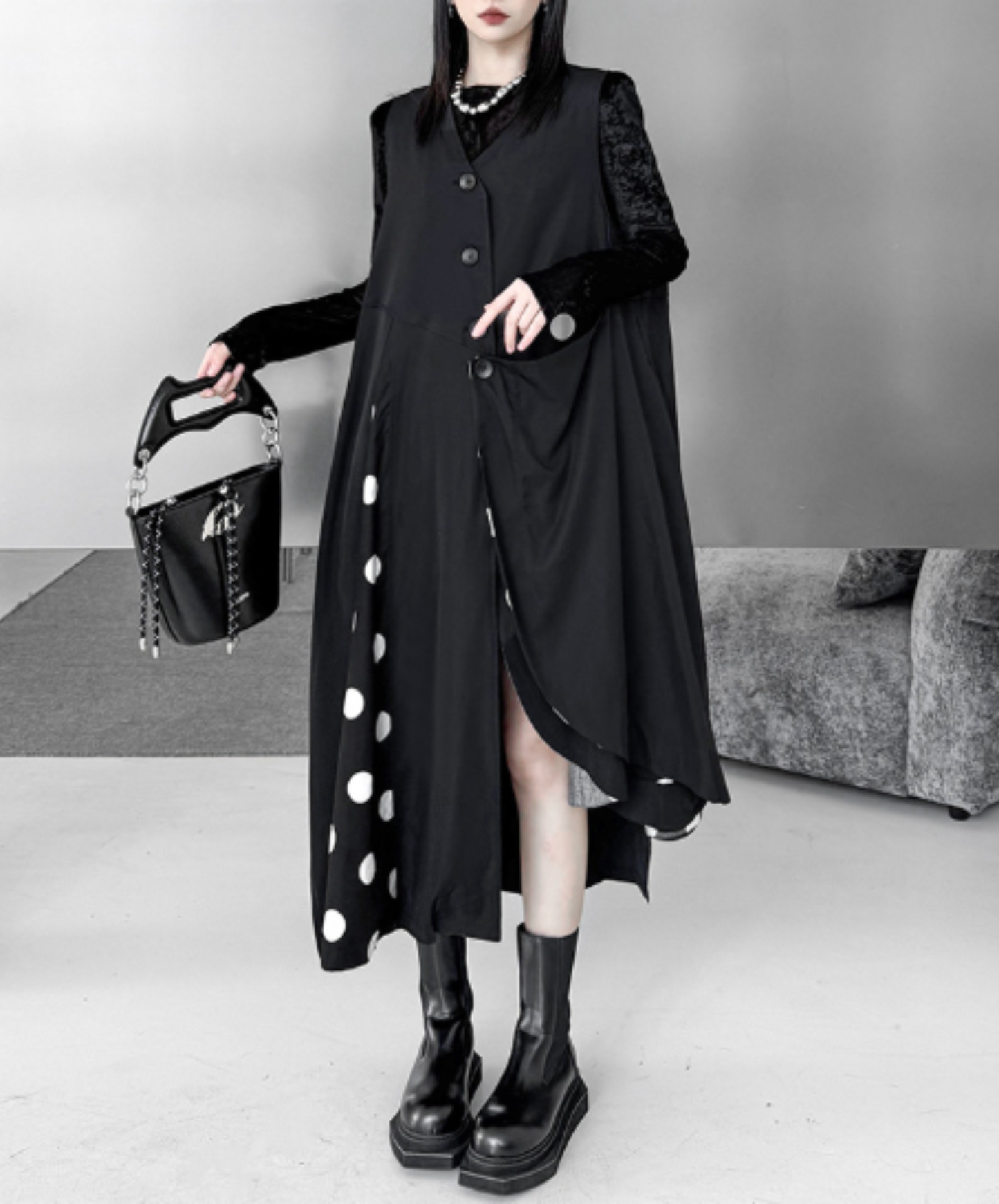 asymmetrical v-neck mid-length top vest  EN3051