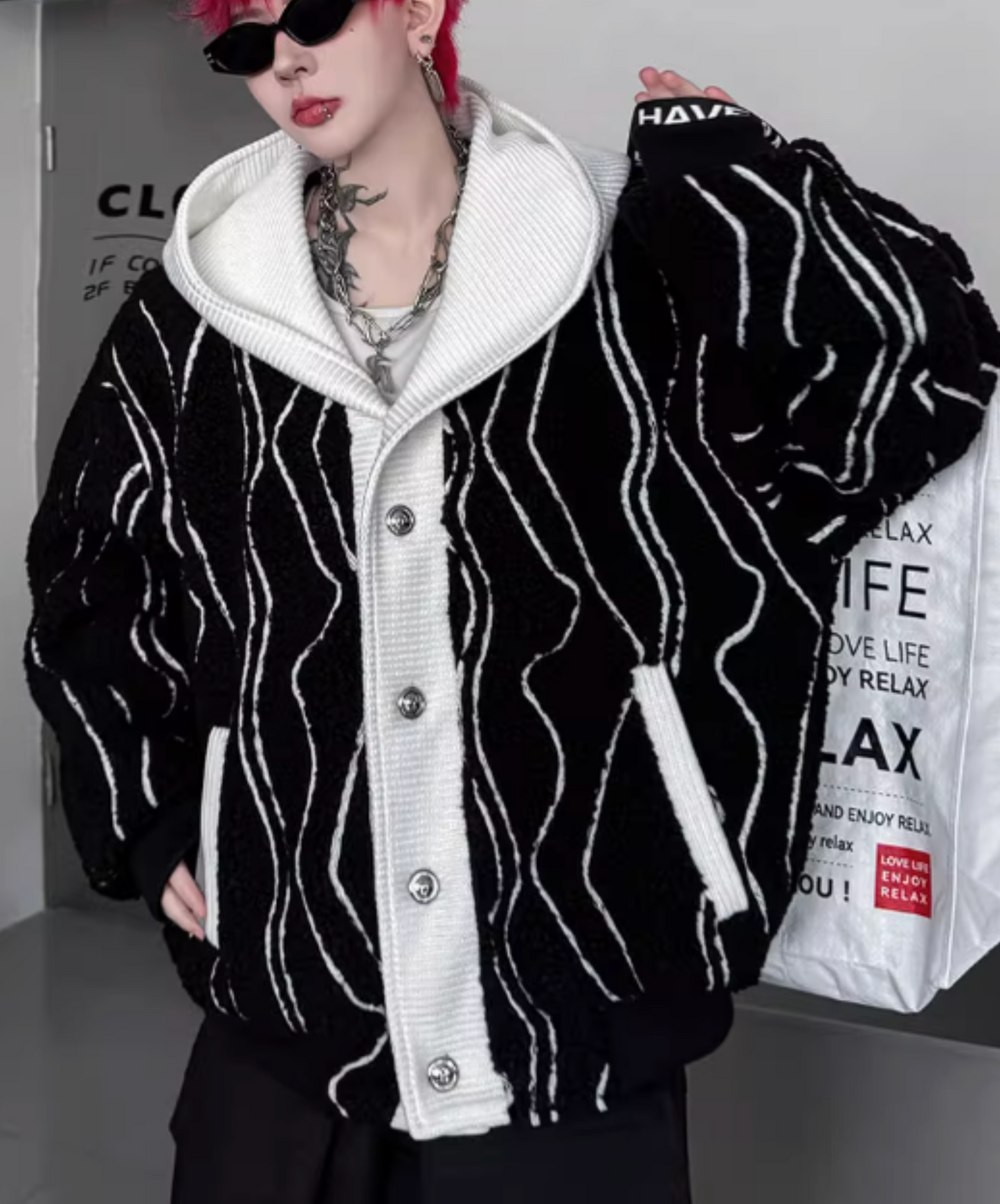 irregular striped hoodie jacket EN2596