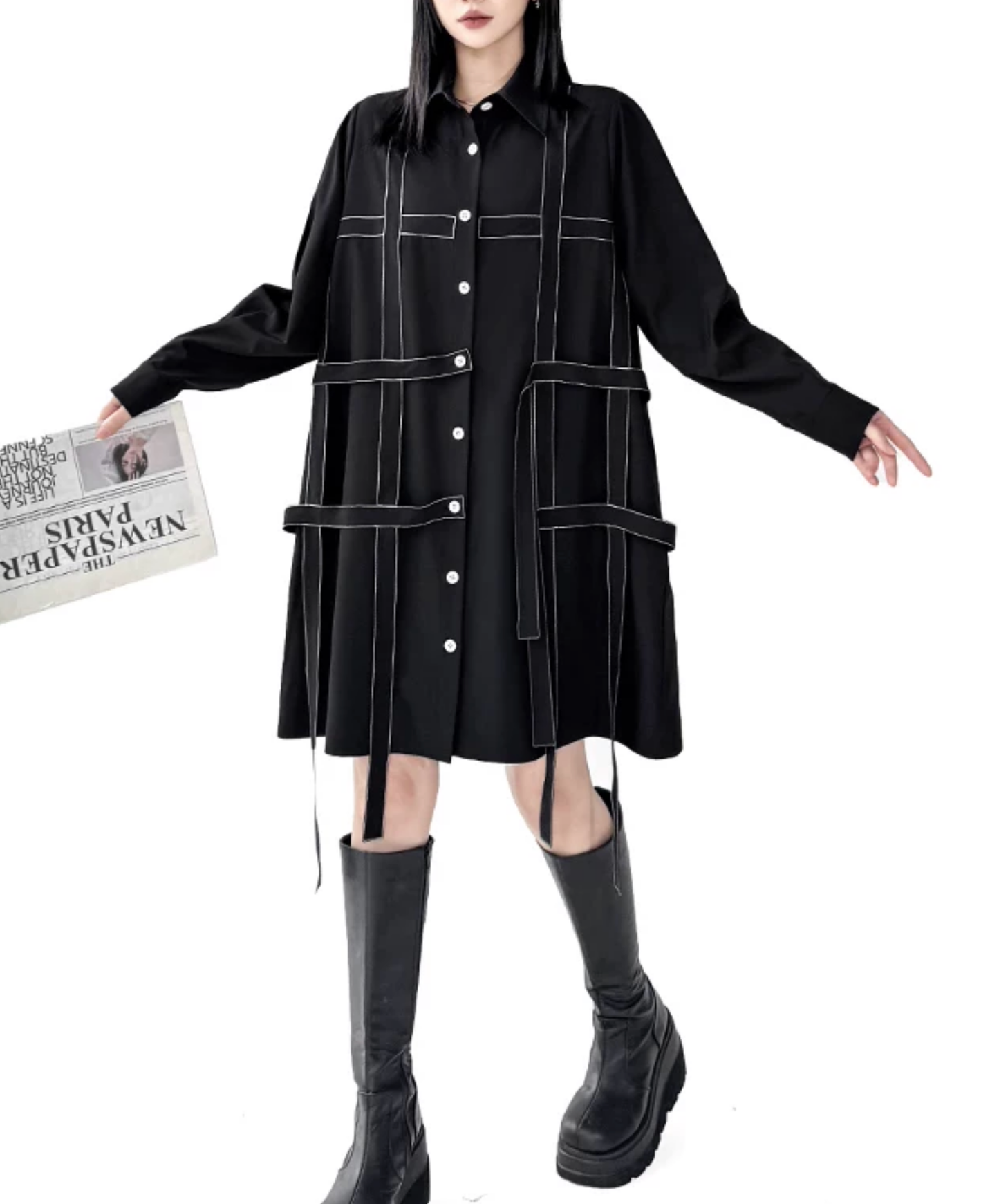 dark grid stitch decoration shirt EN2841
