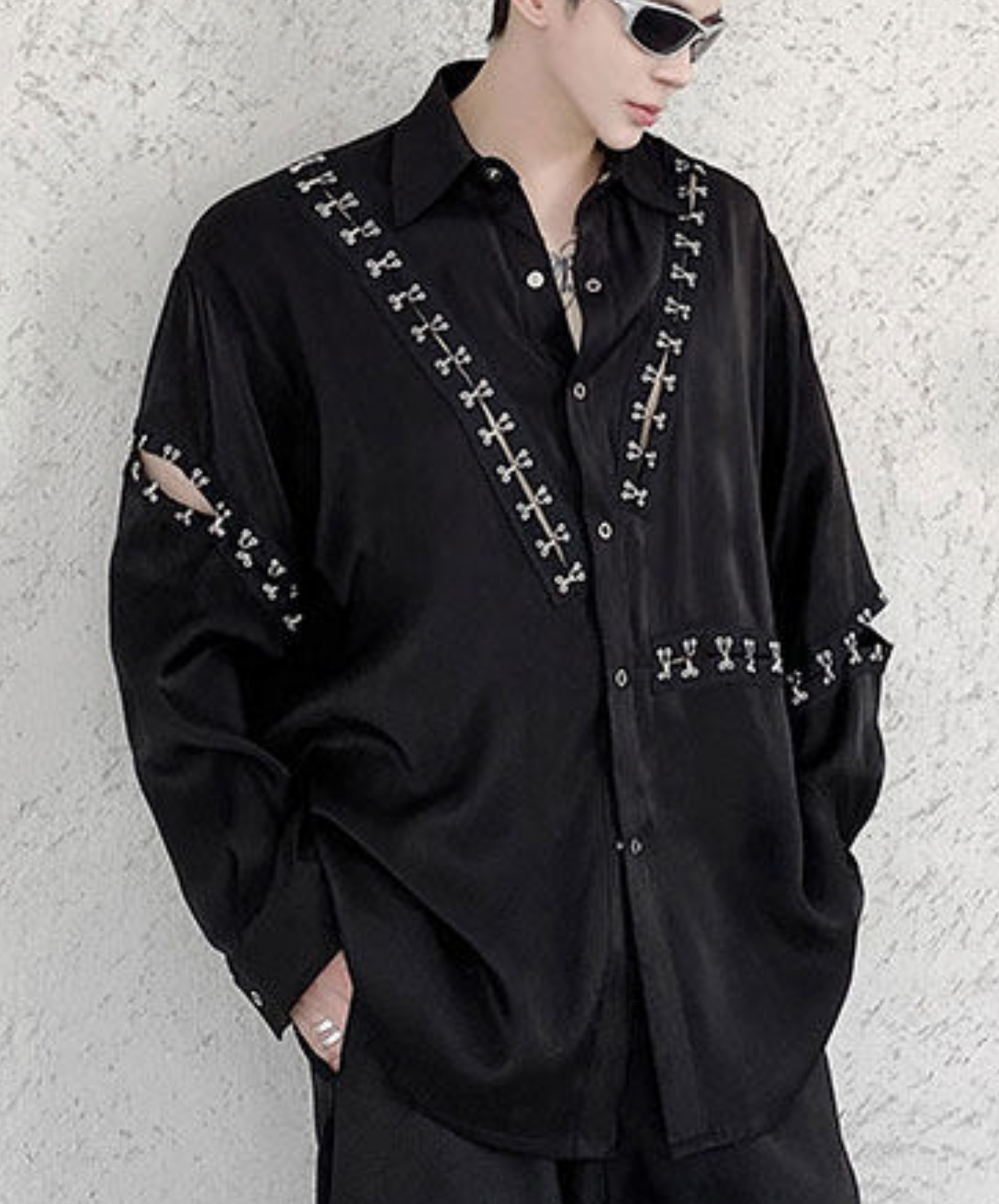 dark metal parts patchwork design shirt EN2782