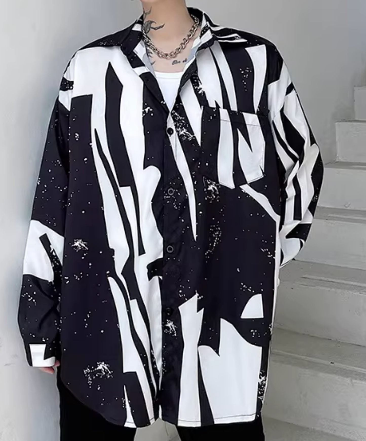 dark black and white print shirt EN2832