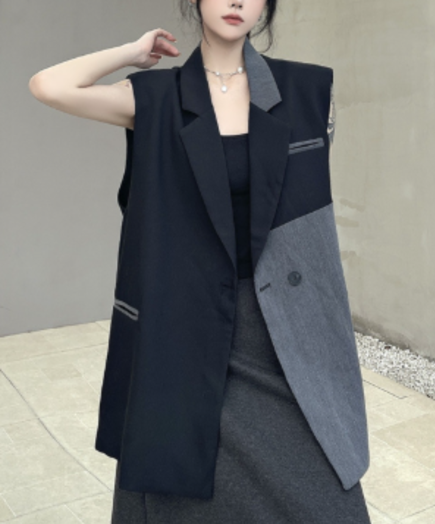 two-tone long length vest EN2923