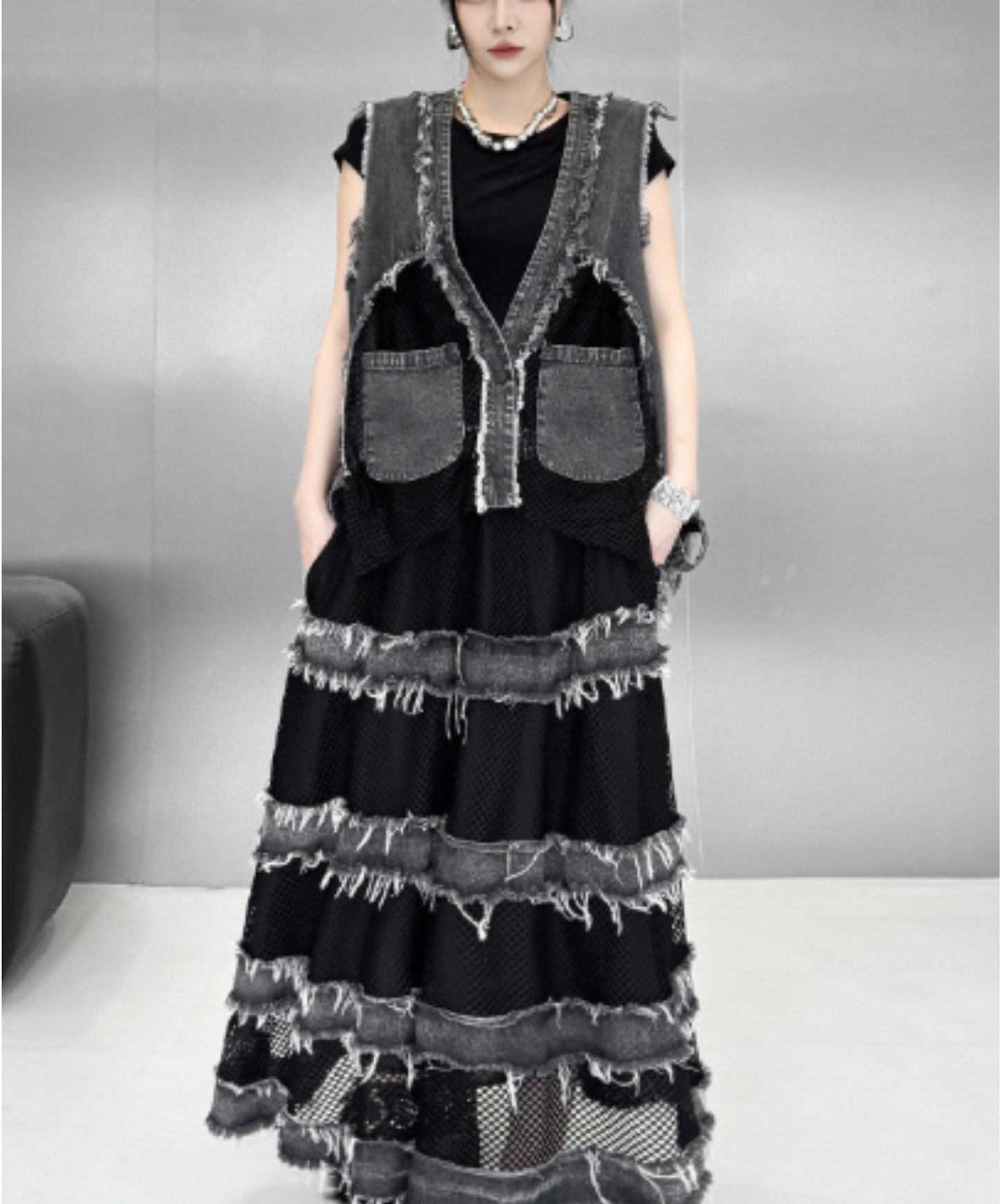european-style mesh patchwork vest  EN2998