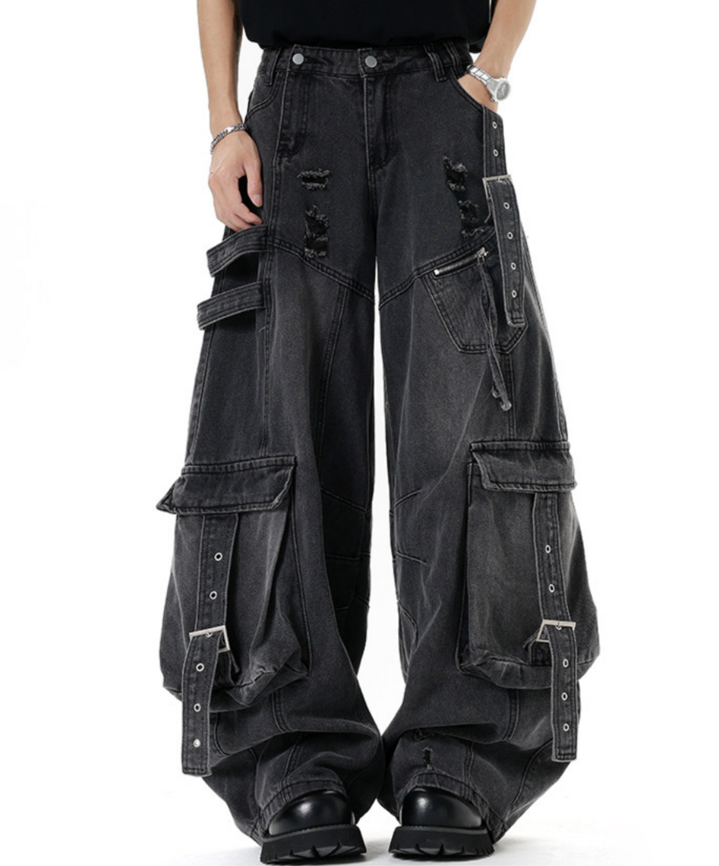 heavyweight cargo denim wide pants EN2627