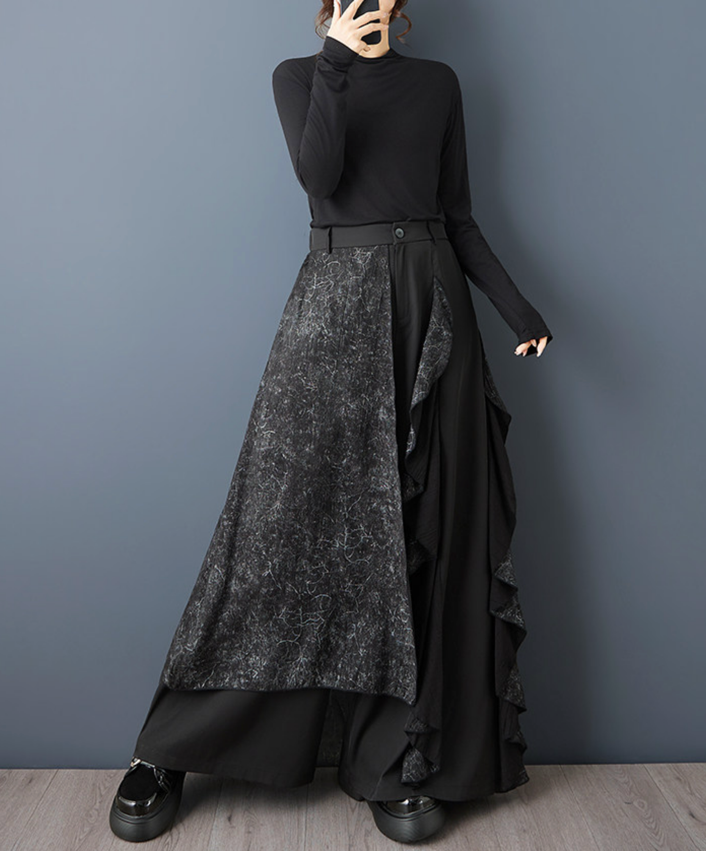 dark printed patchwork Irregular wide pants EN2727