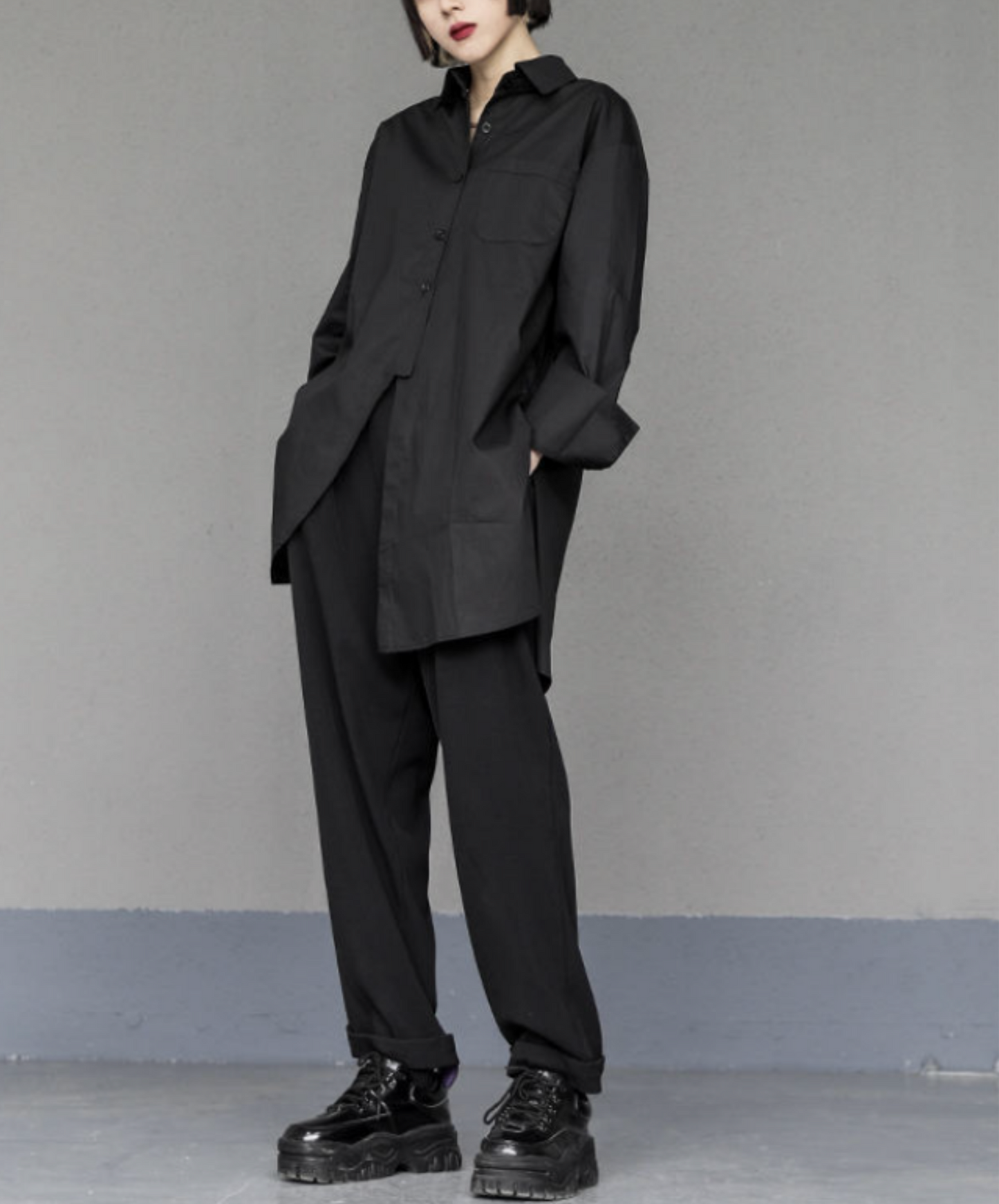 dark Irregular button slits shirt EN2854