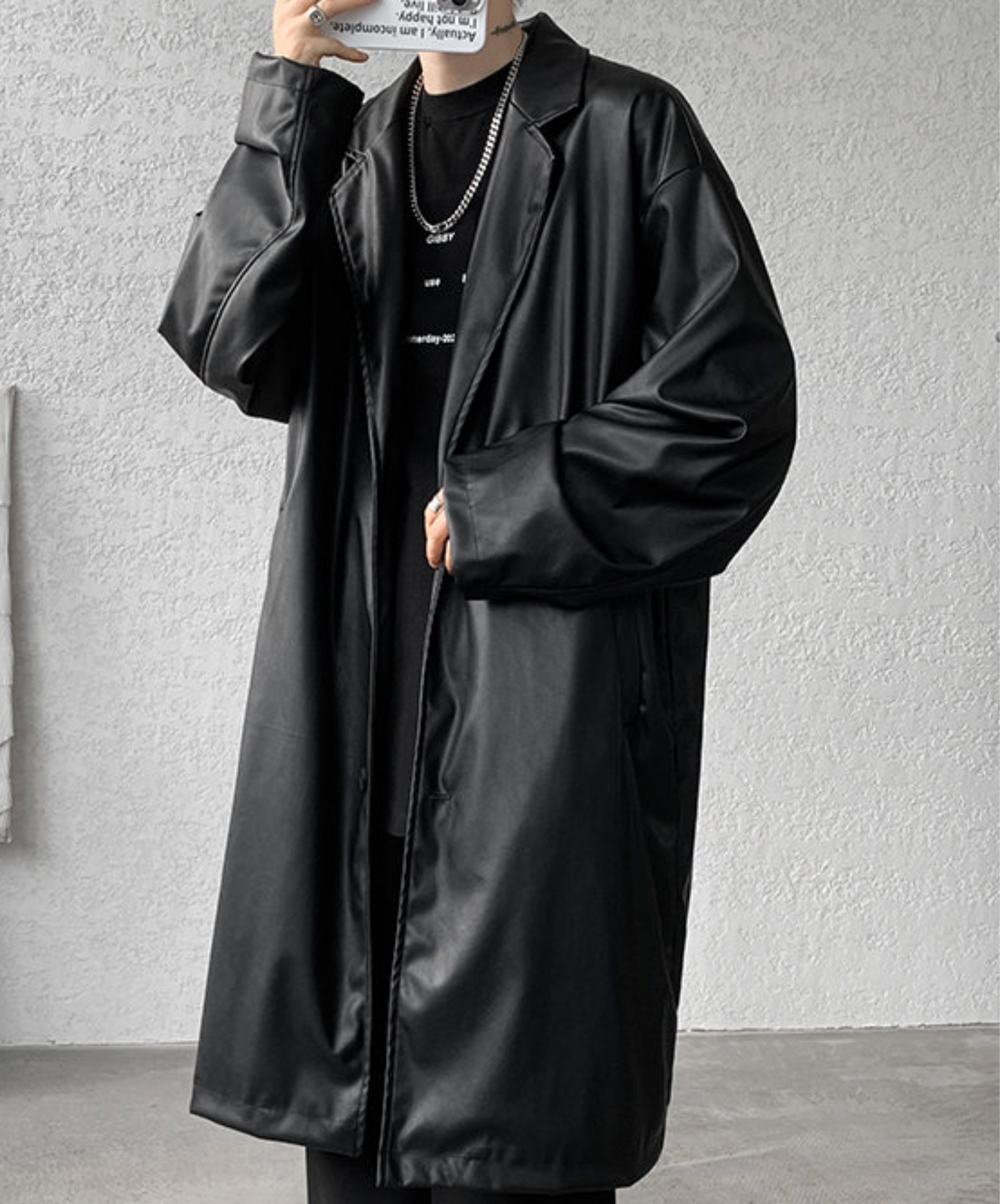 dark retro long pu leather coat EN2510