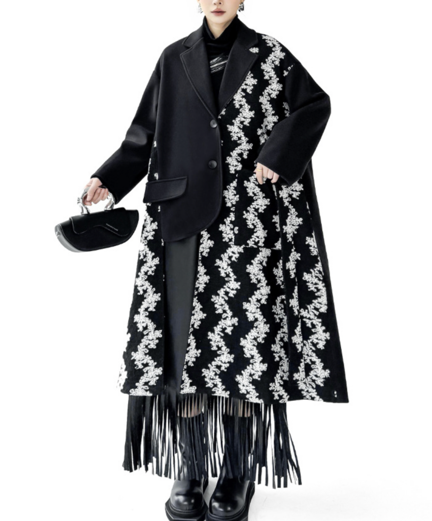 asymmetrical patchwork design coat EN2577