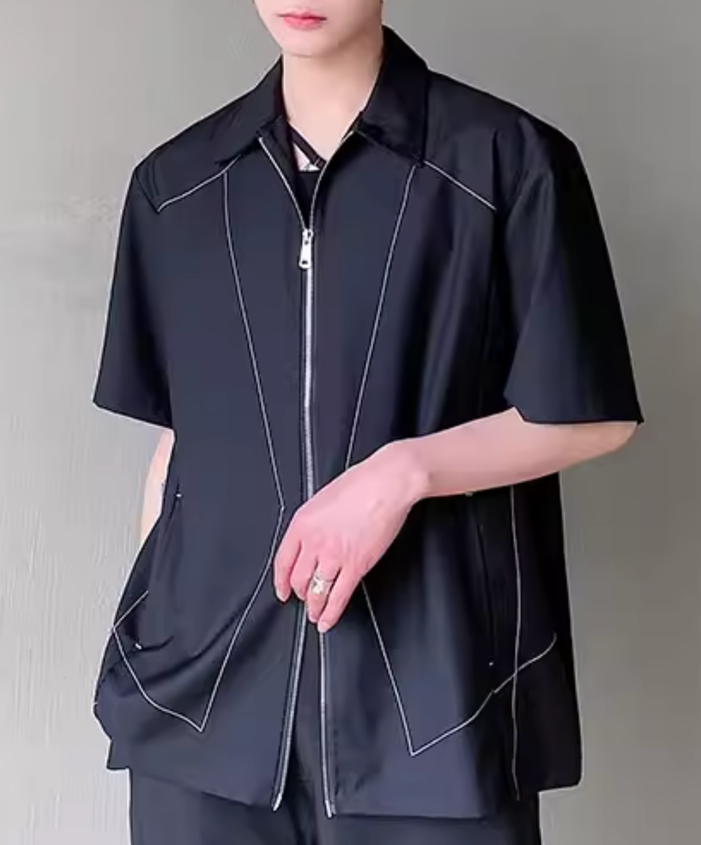 unique stitching with zipper shirt EN2812
