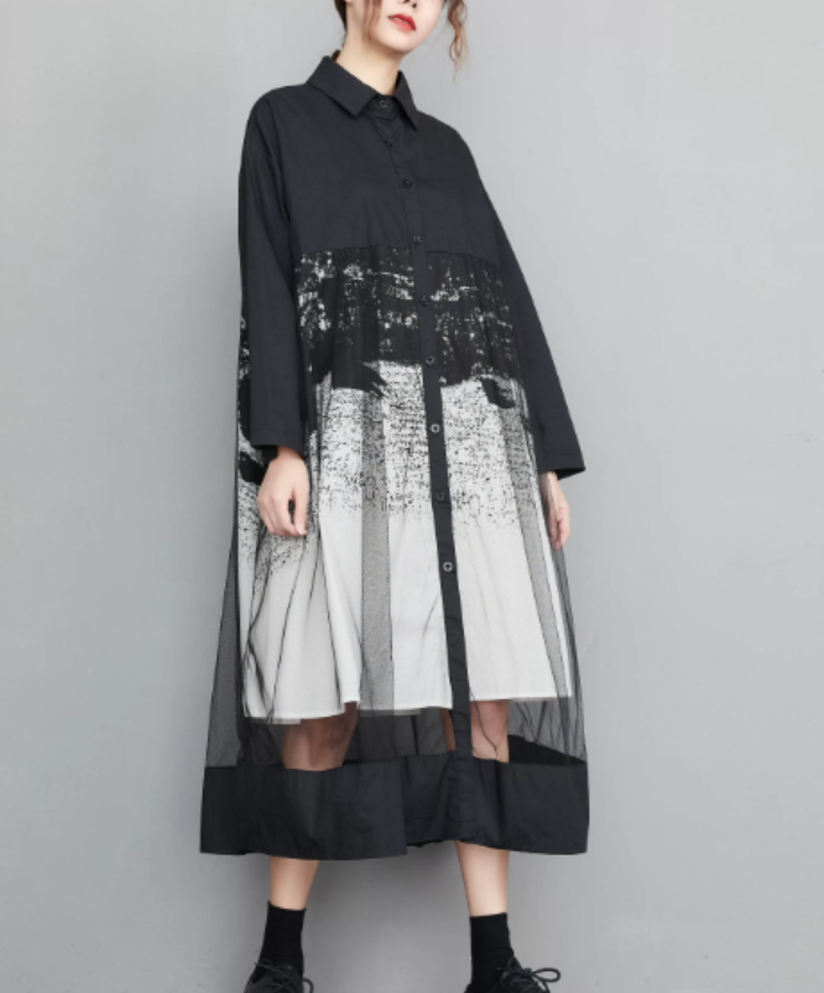 dynamic sheer switching flare long shirt EN3187