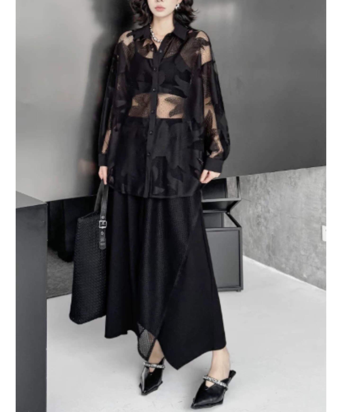 dlim-fit dolman-sleeve mesh sheer shirt EN3012