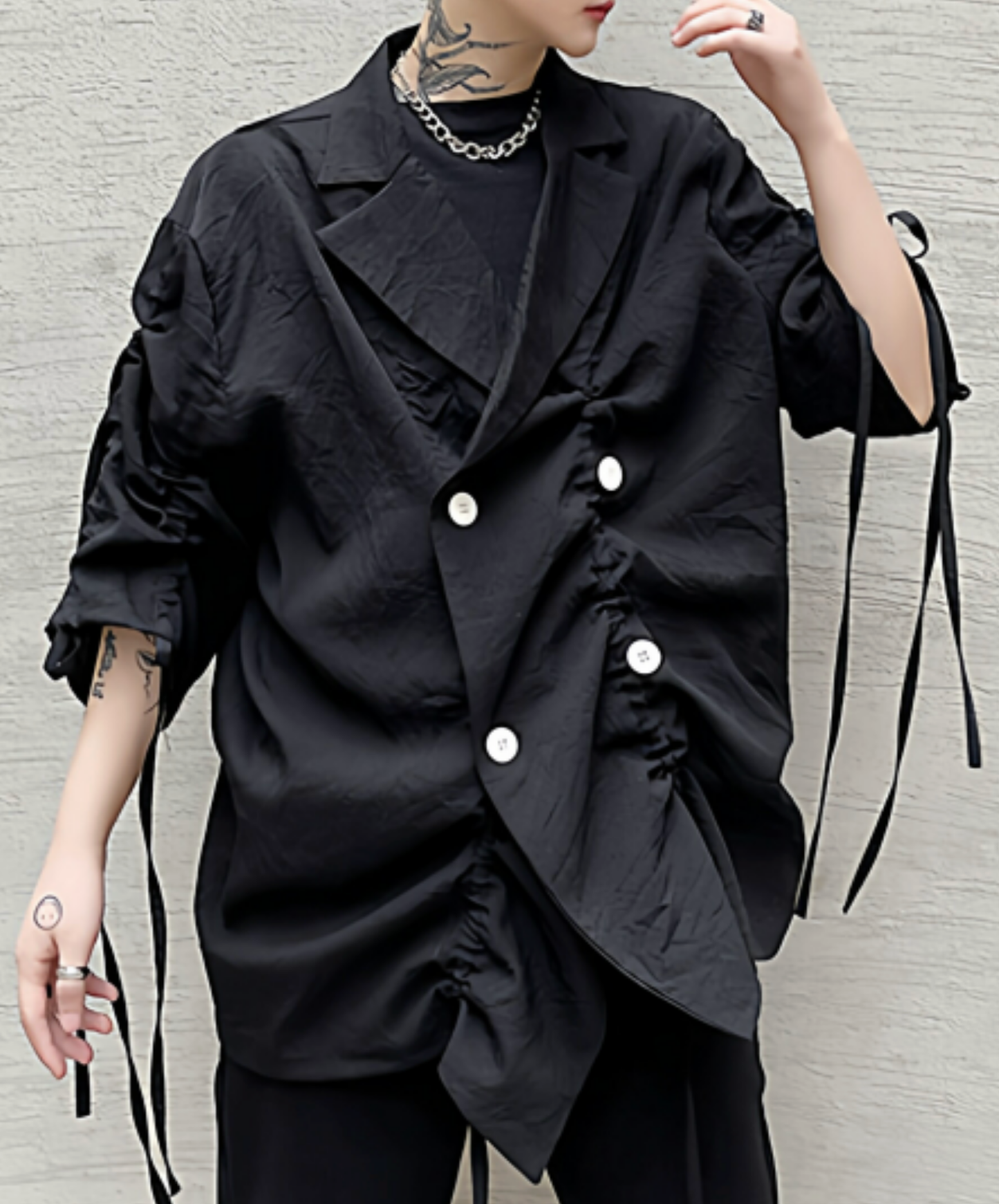 dark asymmetrical drawing process jacket EN2748