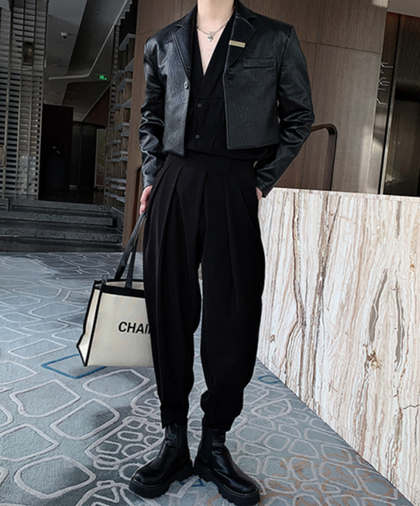 one-button leather shorts jacket EN2047