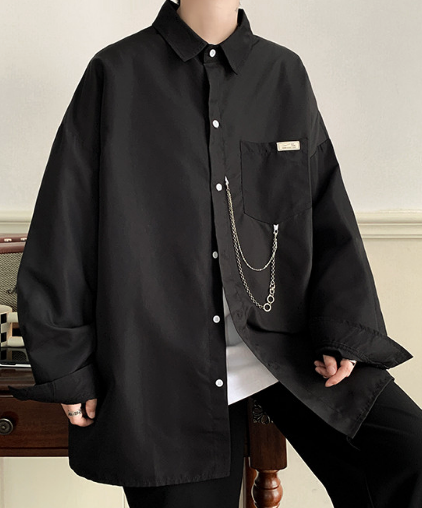 dark chain-decorated oversized shirt EN2761