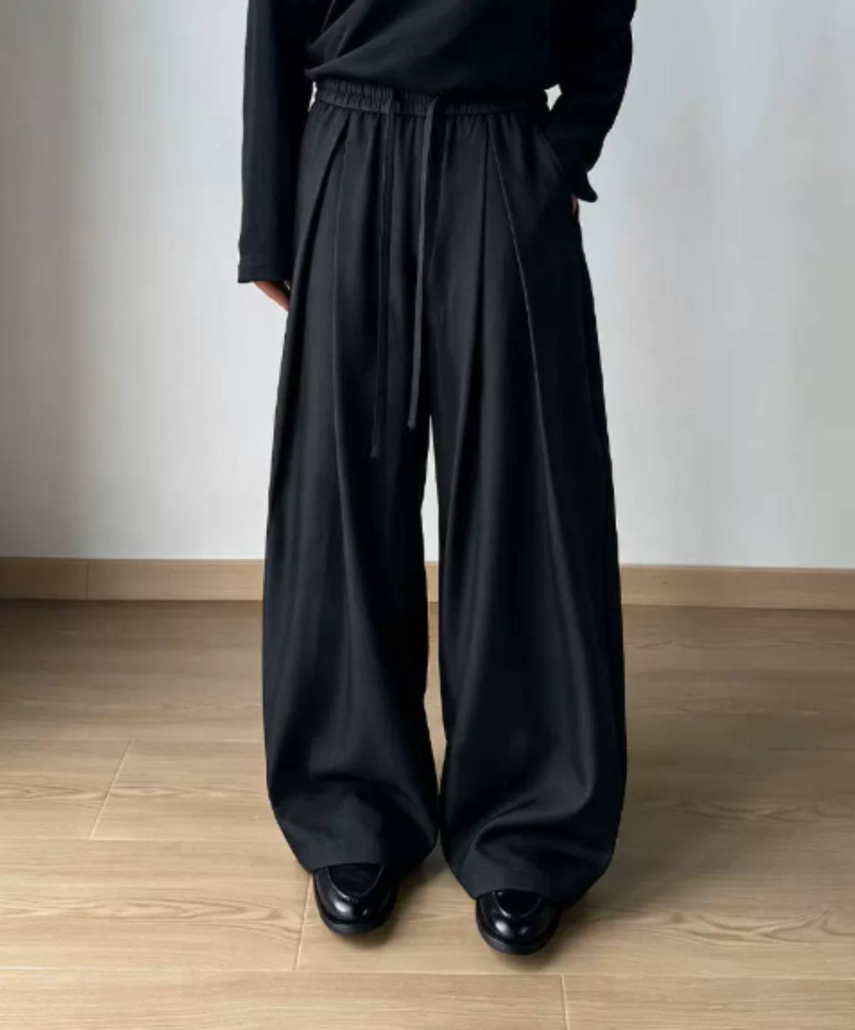 deep-pleat drawstring wide pants EN3208