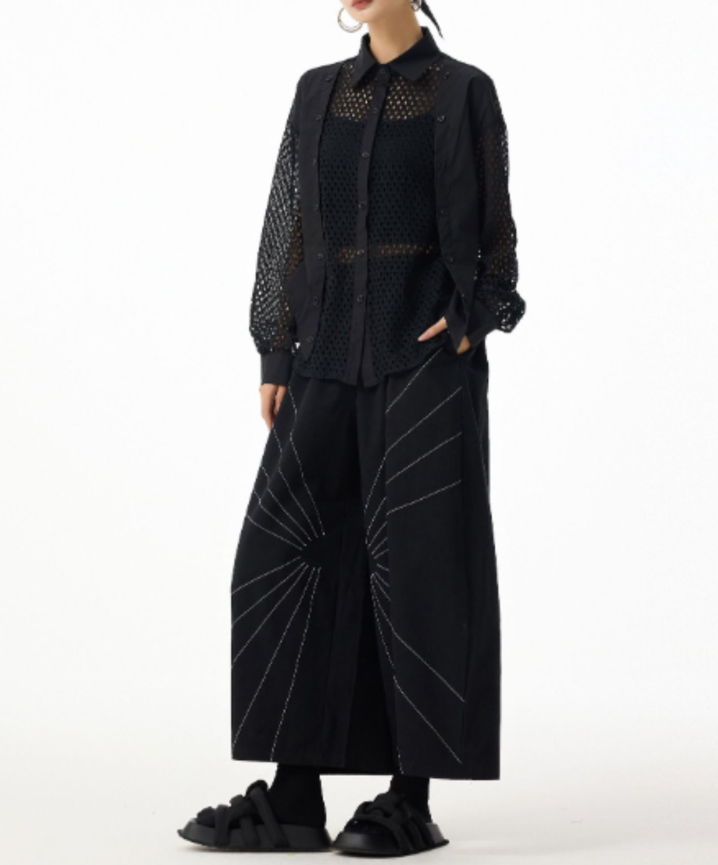 mesh patchwork sheer shirt EN2988