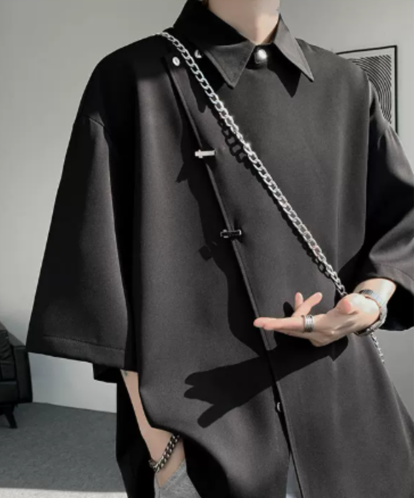 chinese-style front placket metal buttons shirt EN2958