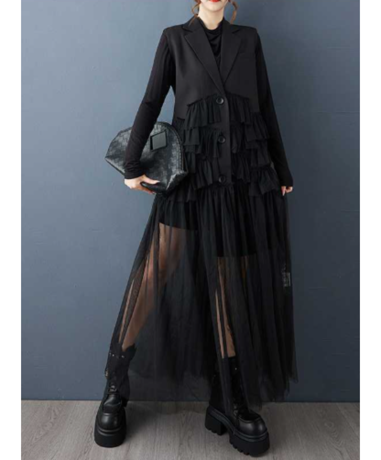 dark long mesh patchwork piece vest  EN3039