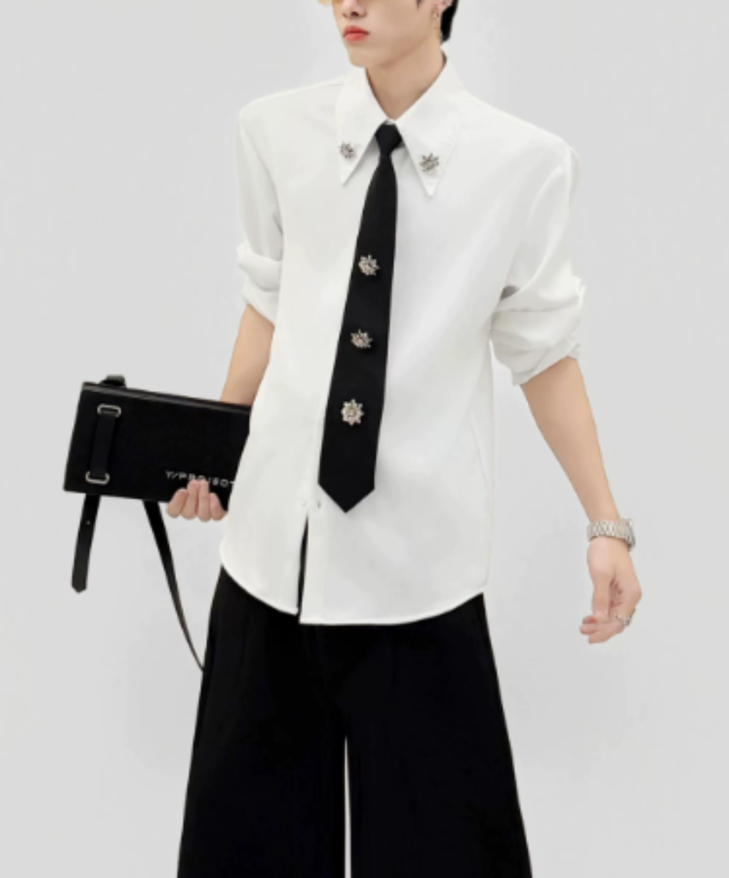 metallic floral tie embellishment shirt EN3085