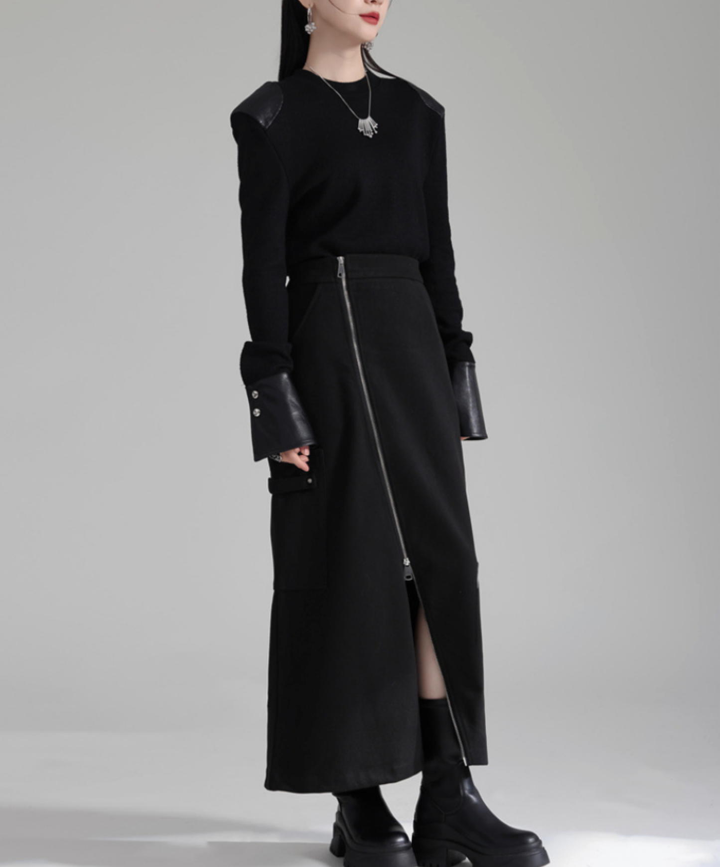 irregular zipper velvet skirt EN2732