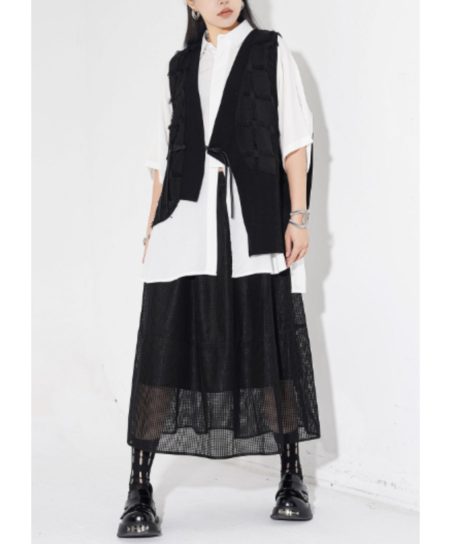 dark asymmetric design with fringe buttons vest  EN3009