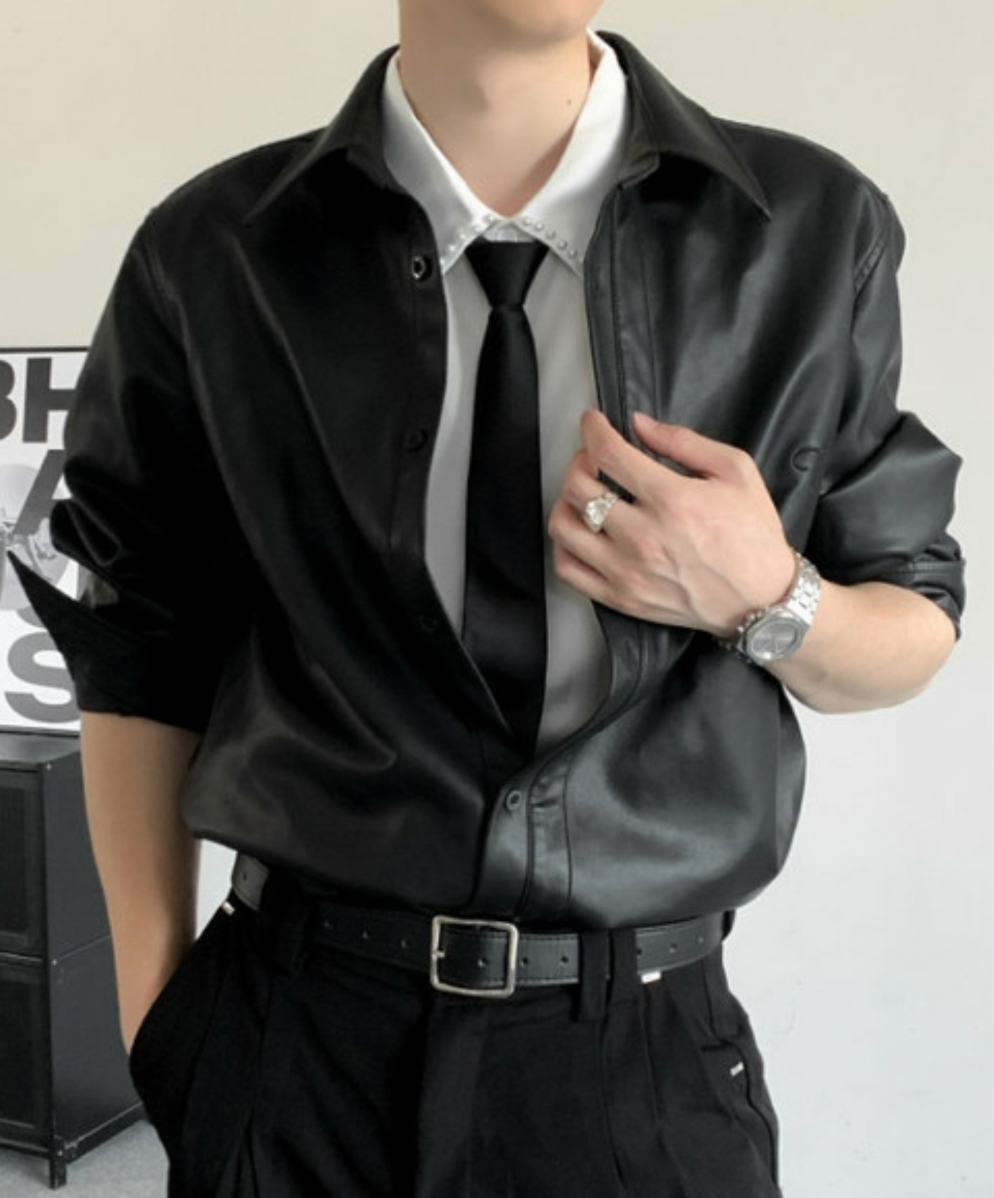 simple smooth leather shirt EN2370