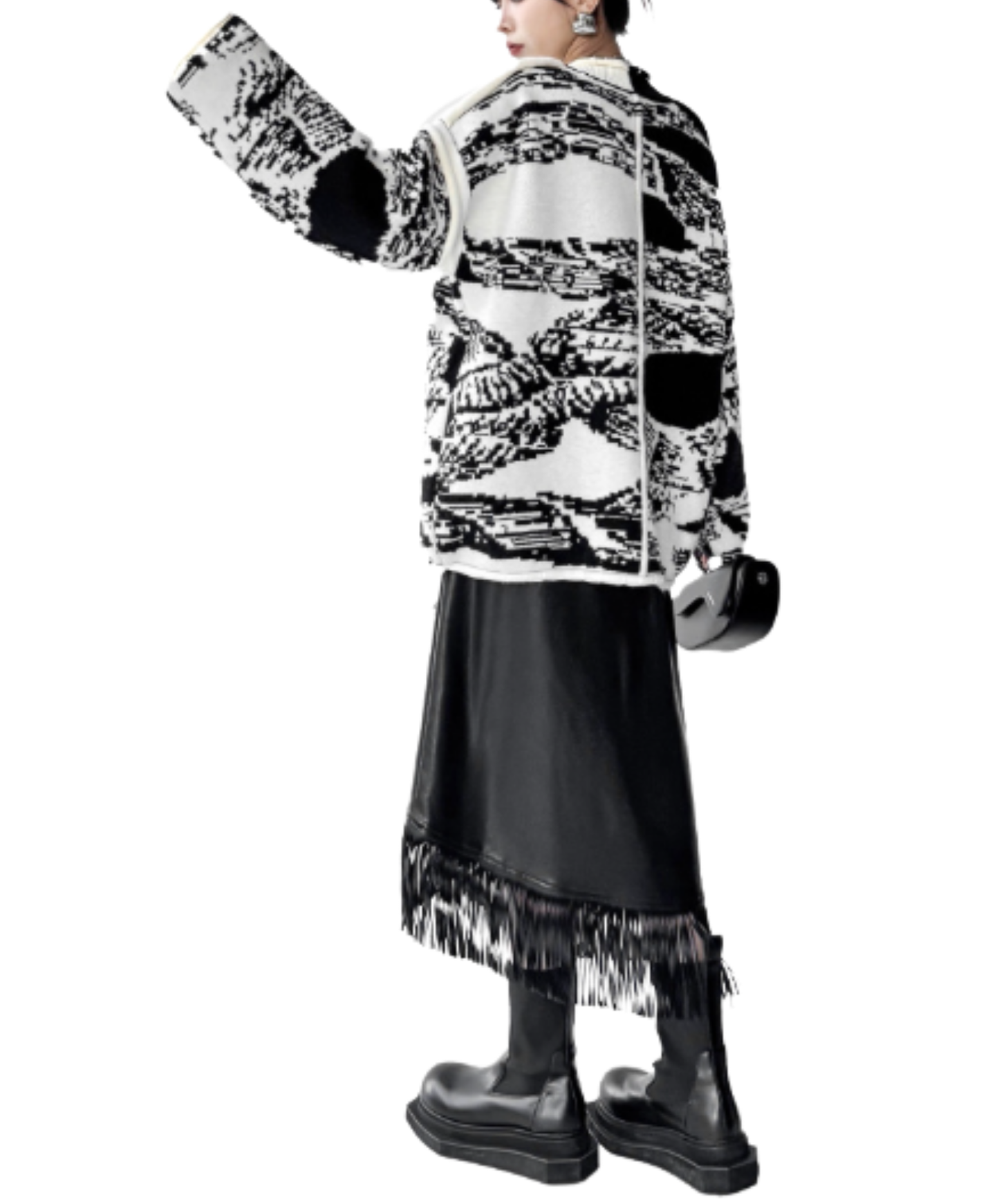 oversized design with spliced paneling cardigan EN3156