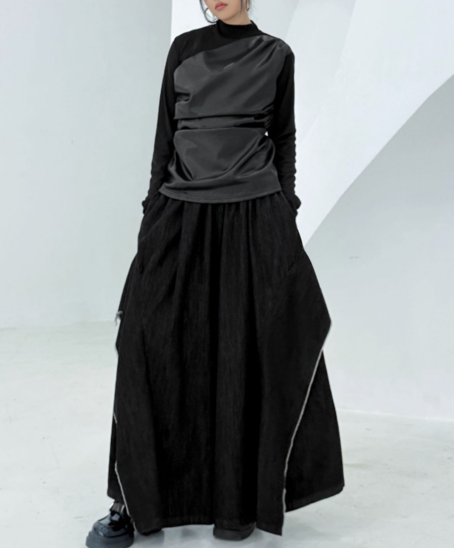 american patchwork high waist wide pants EN2781