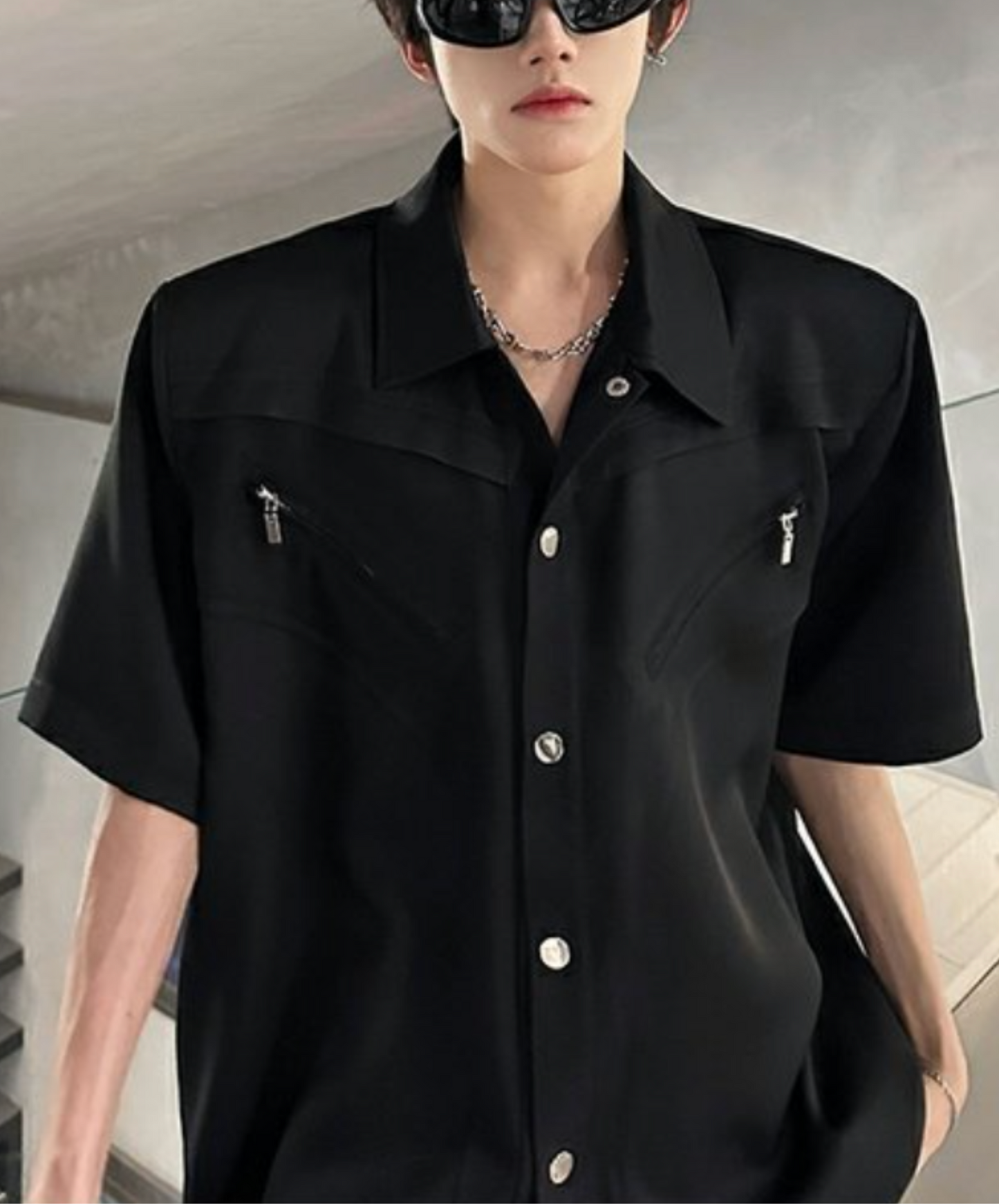 rich metal button zip pocket shirt EN2096