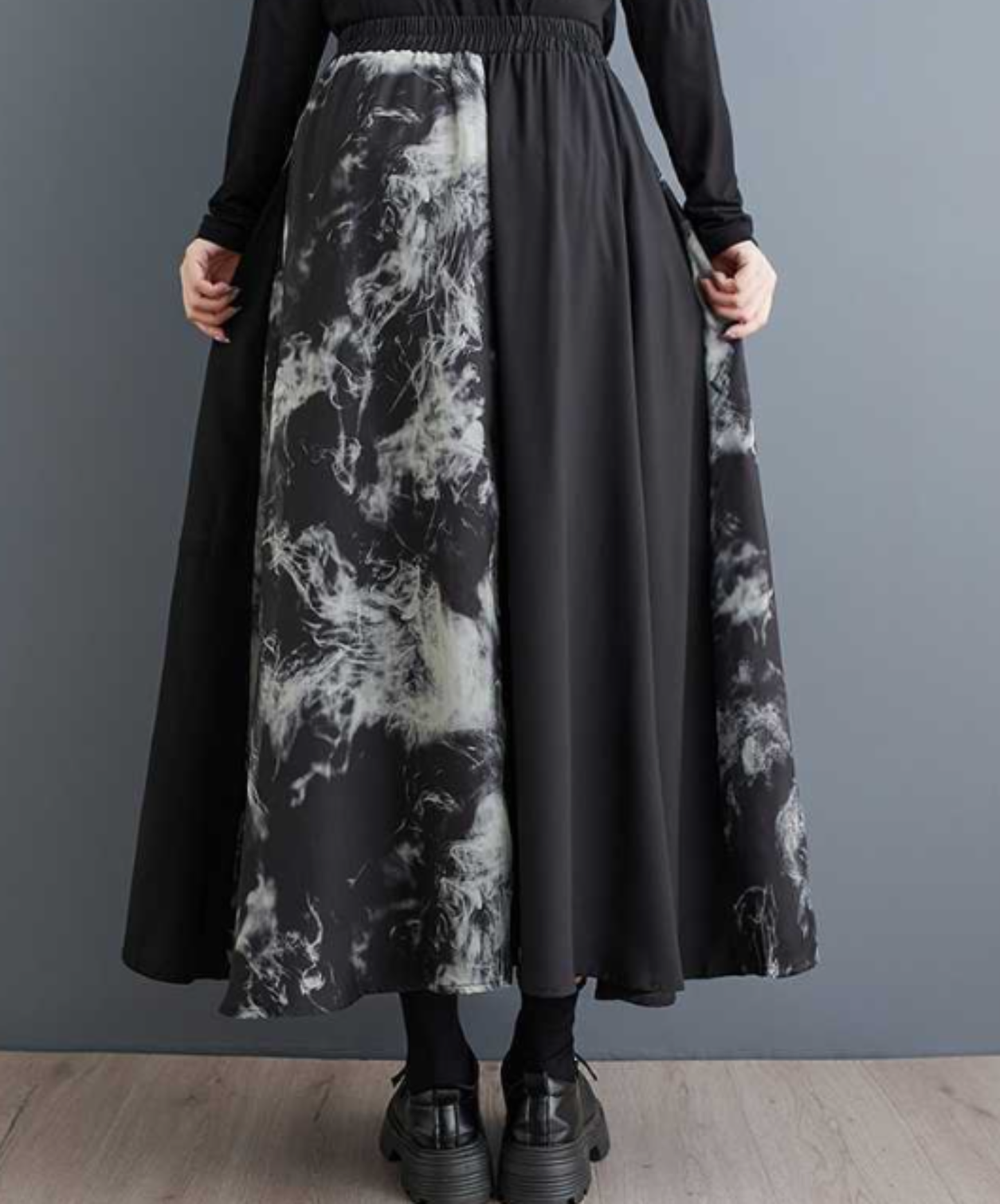 retro splicing print skirt EN2907