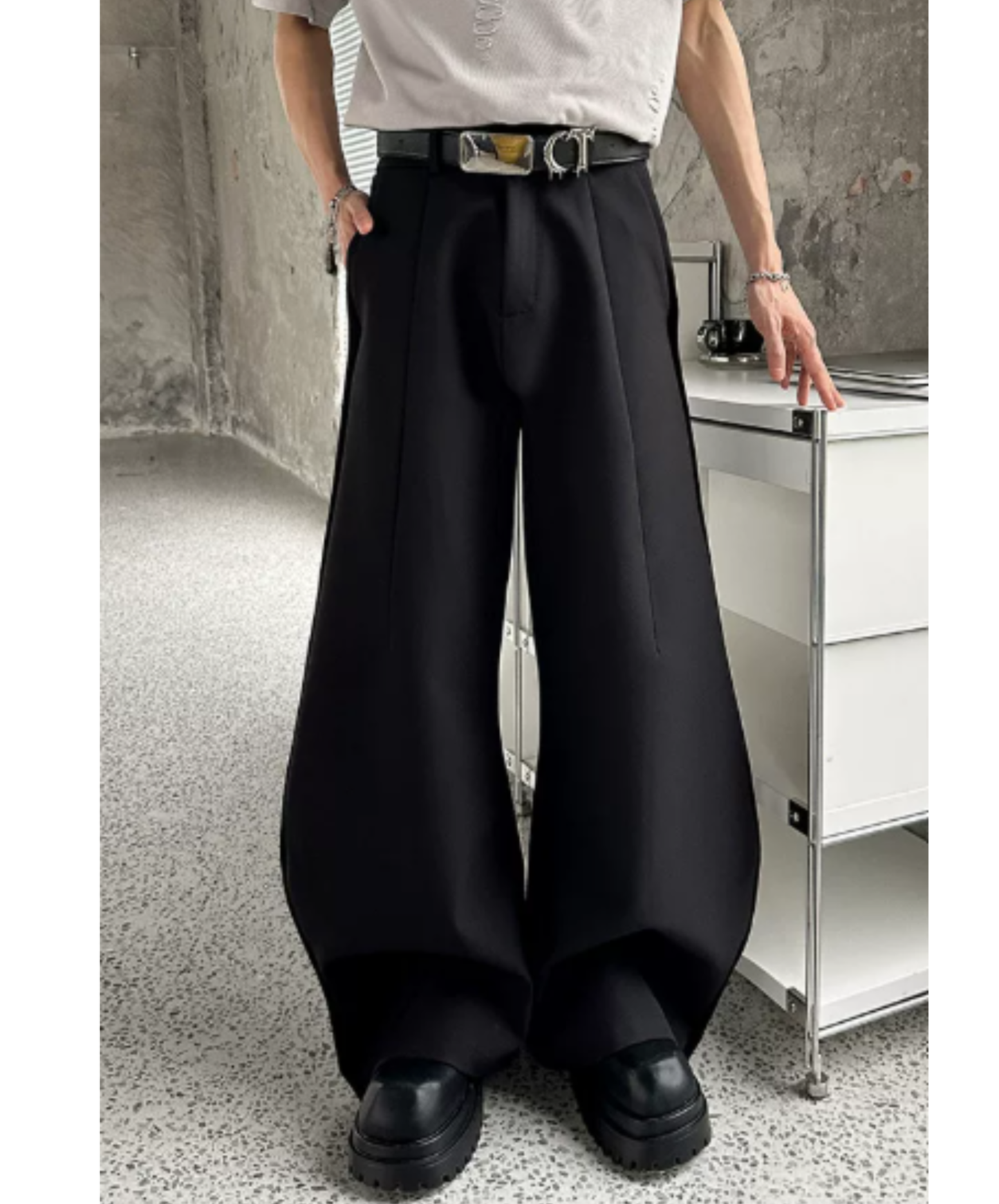 three-dimensional pleats wide pants EN2922