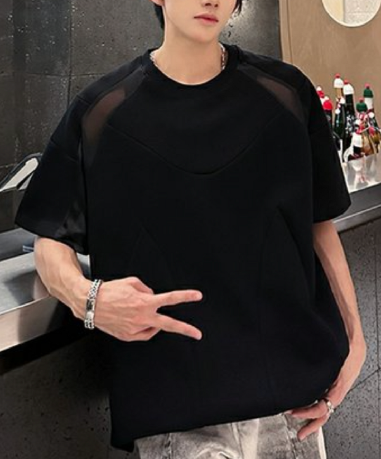 see-through shoulder line t-shirt EN2068