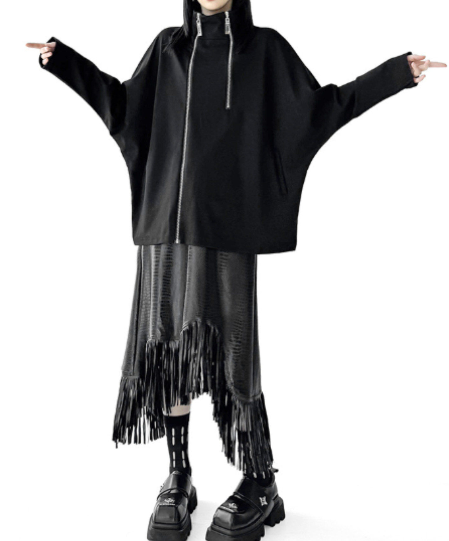 double-zipper dolman sleeve sweatshirt EN3115