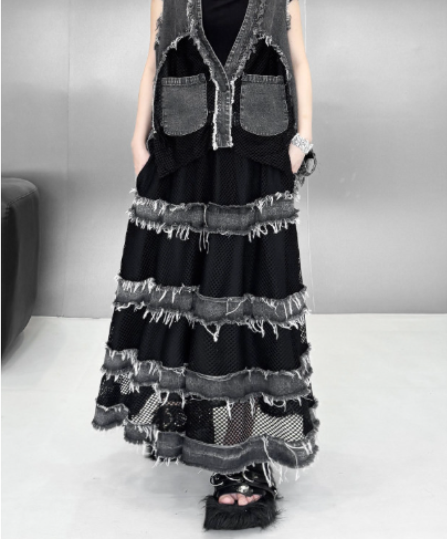 mesh patchwork with elastic waist skirt EN2999
