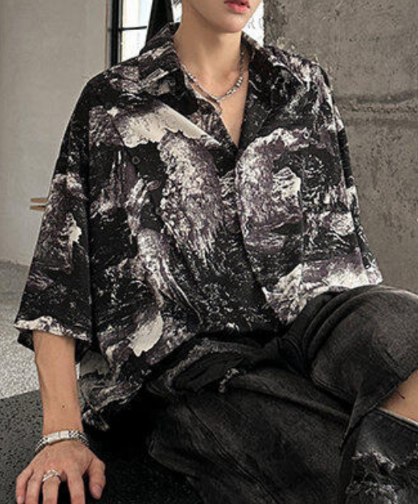 retro splicing design shirt EN2206