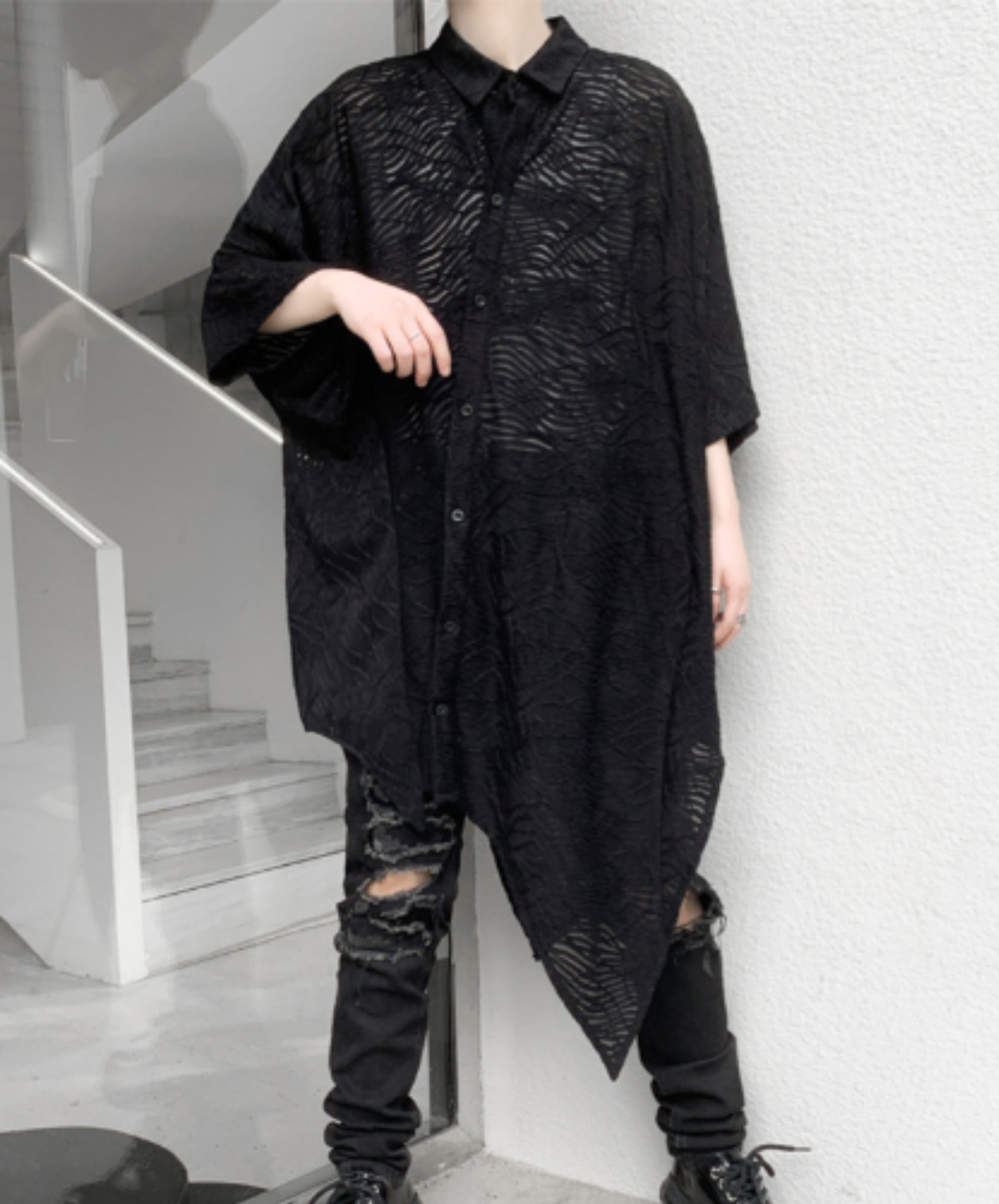 bat-shaped openwork pattern shirt EN3008