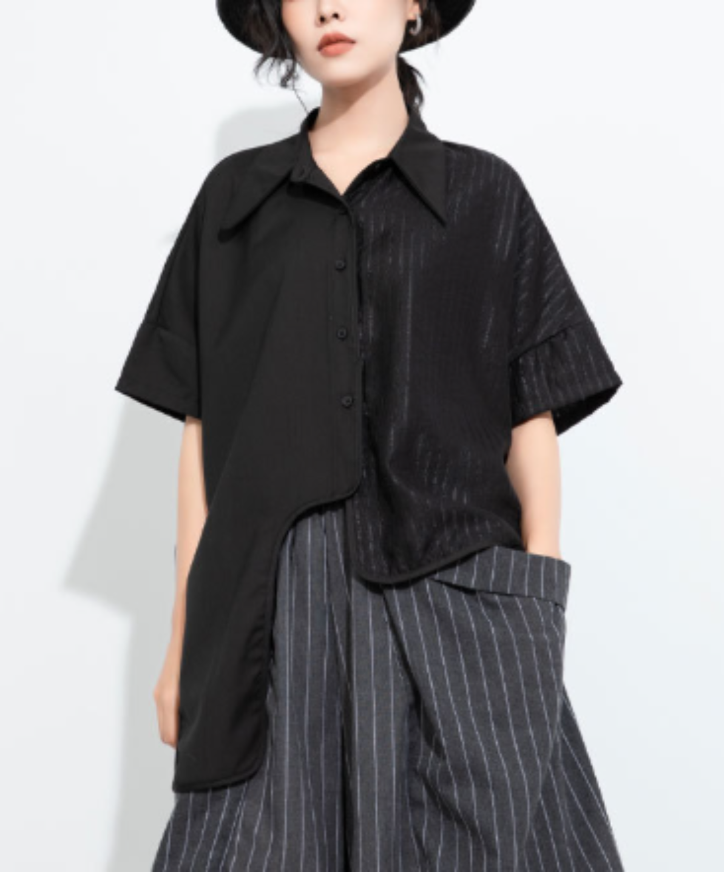 Irregular hem design, short length shirt EN2957