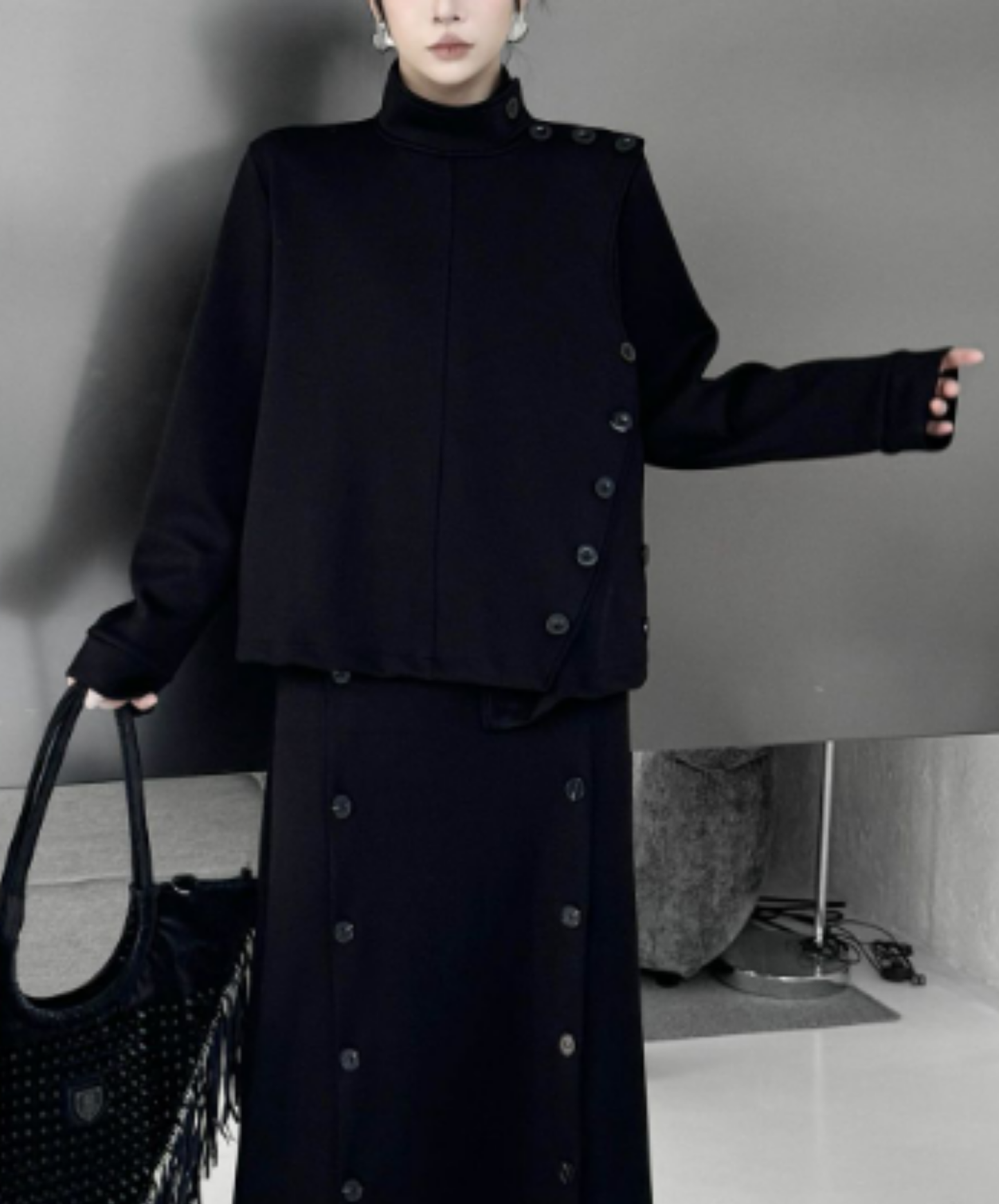 asymmetric high-neck design sweatshirt EN3149